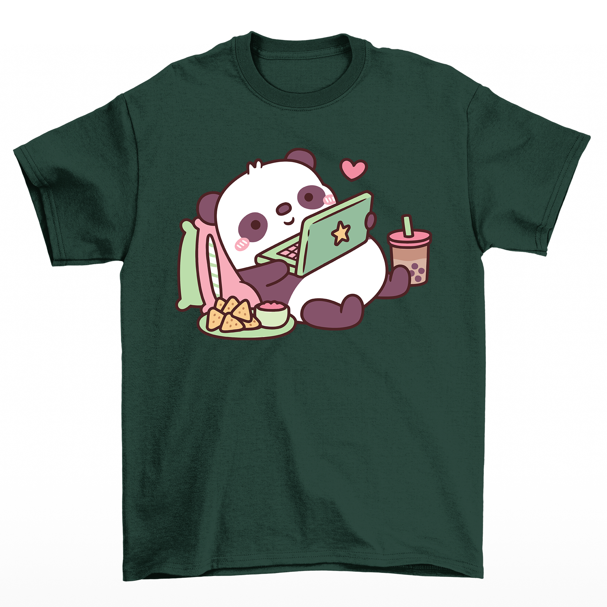 Camiseta básica com estampa panda preguiçoso - Verde 