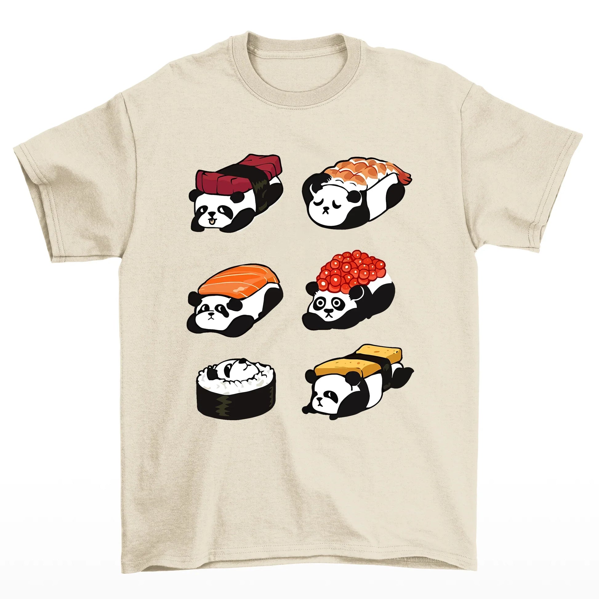 Camiseta básica com pandas dentro de sushis comida japonesas - Pérola