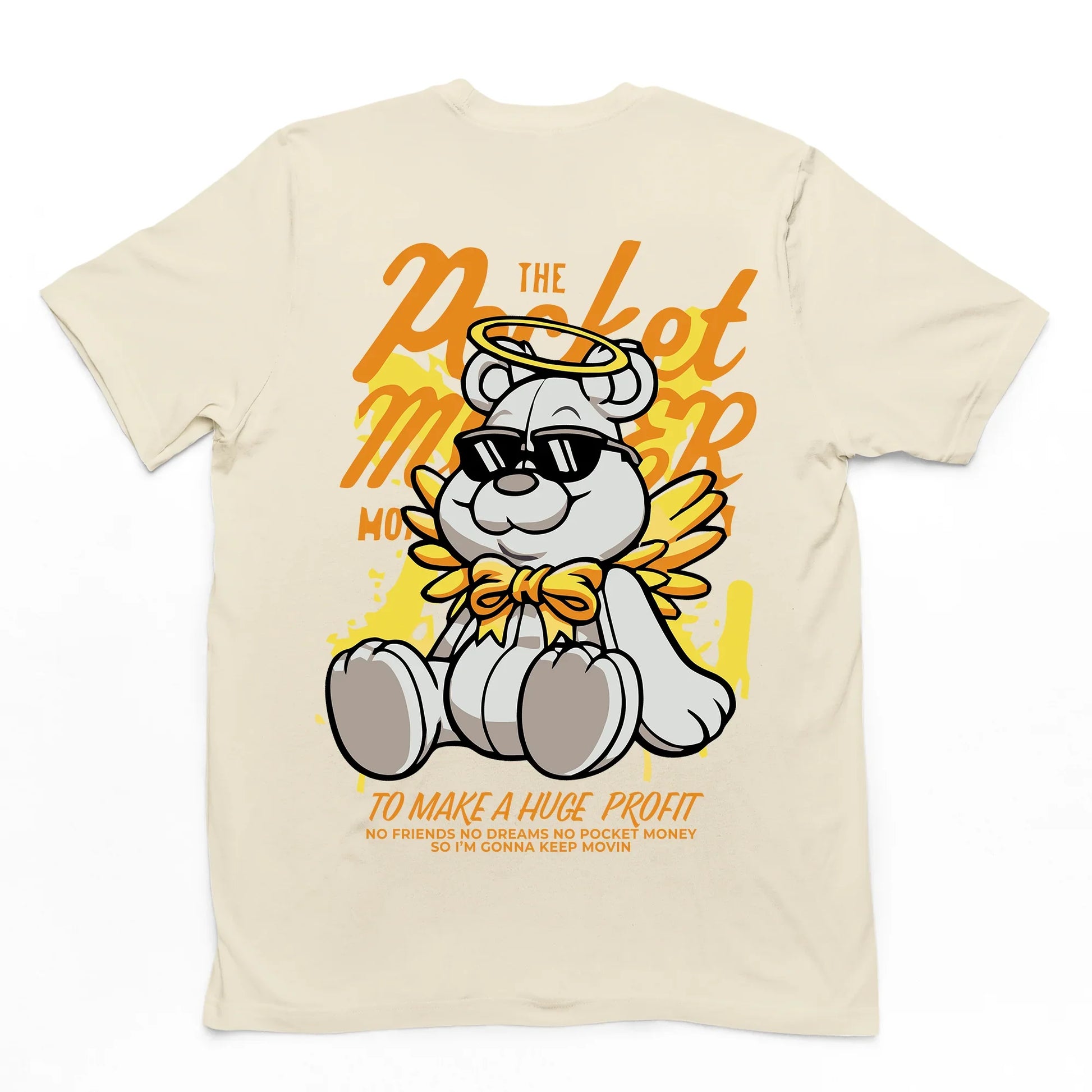 Camiseta Básica pérola Com Estampa Ursinho Anjo Sentado - Pérola