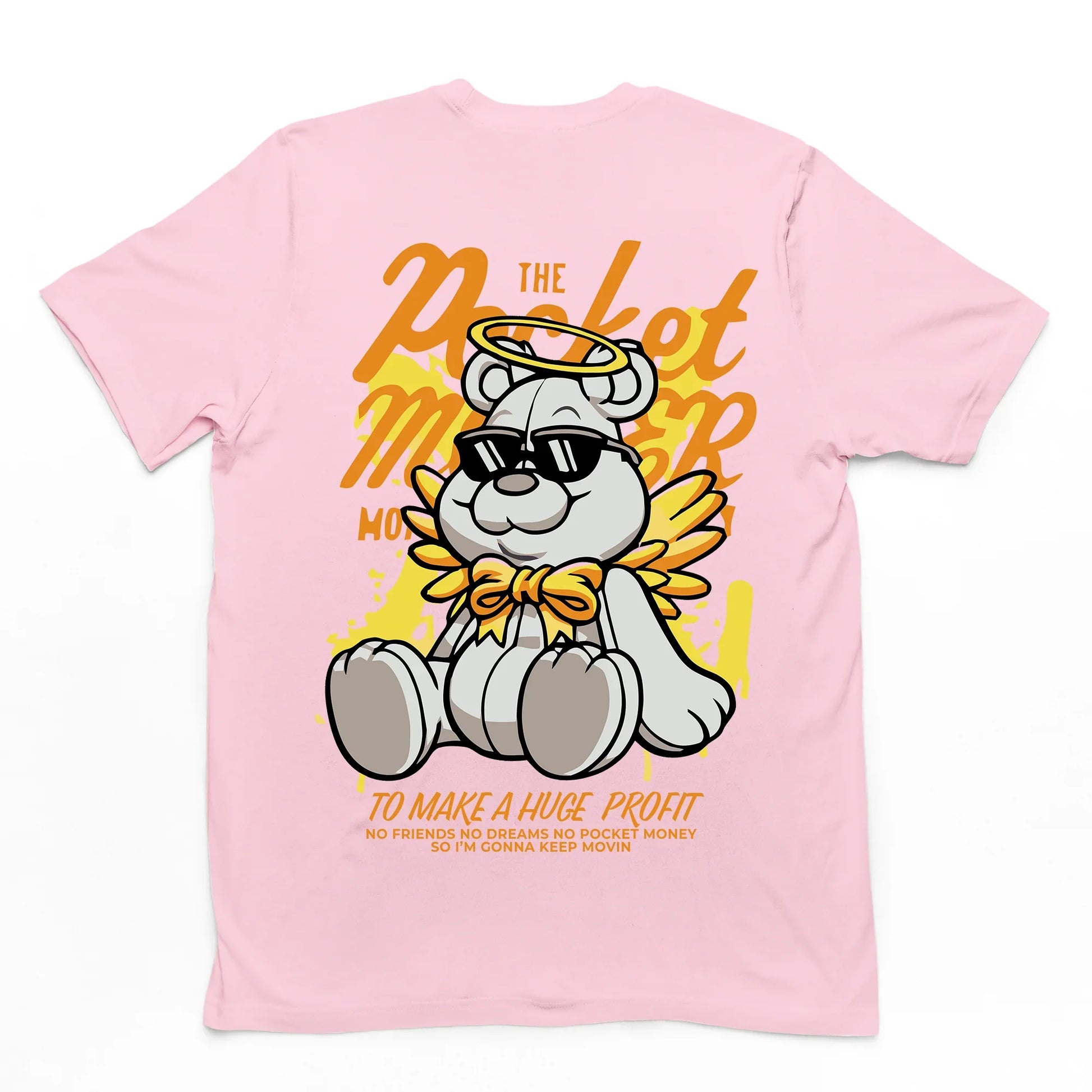 Camiseta Básica rosa bebê Com Estampa Ursinho Anjo Sentado - Rosa