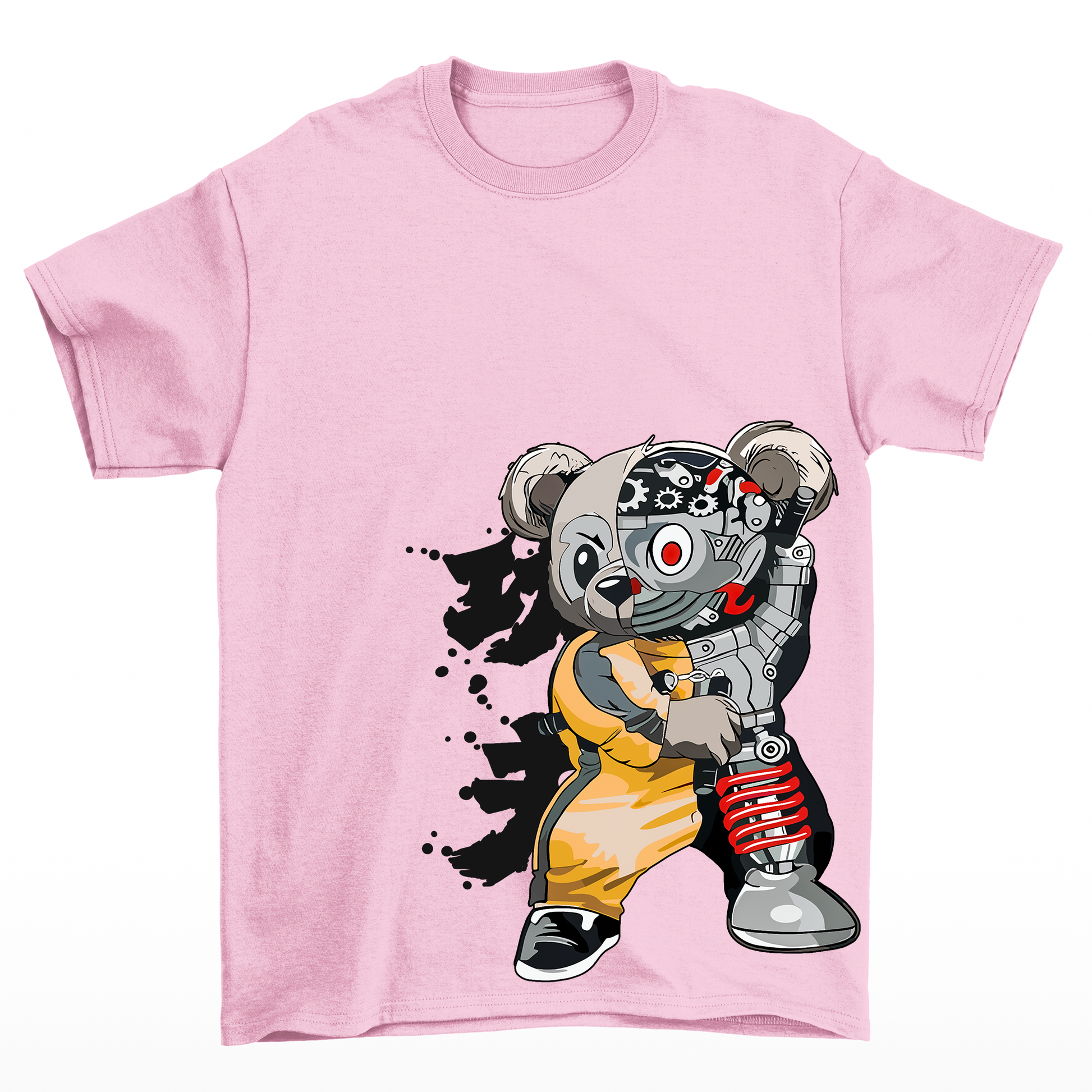 Camiseta Básica Rosa Unissex Com Estampa Ursinho Robo - Rosa Bebê
