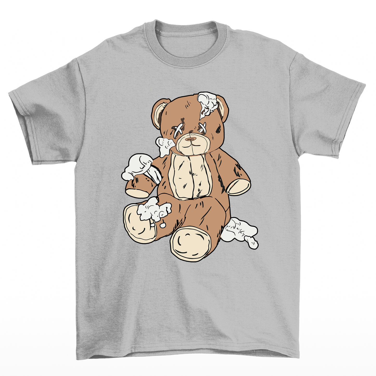 Camiseta Básica cinza Com Estampa Ursinho Rasgado