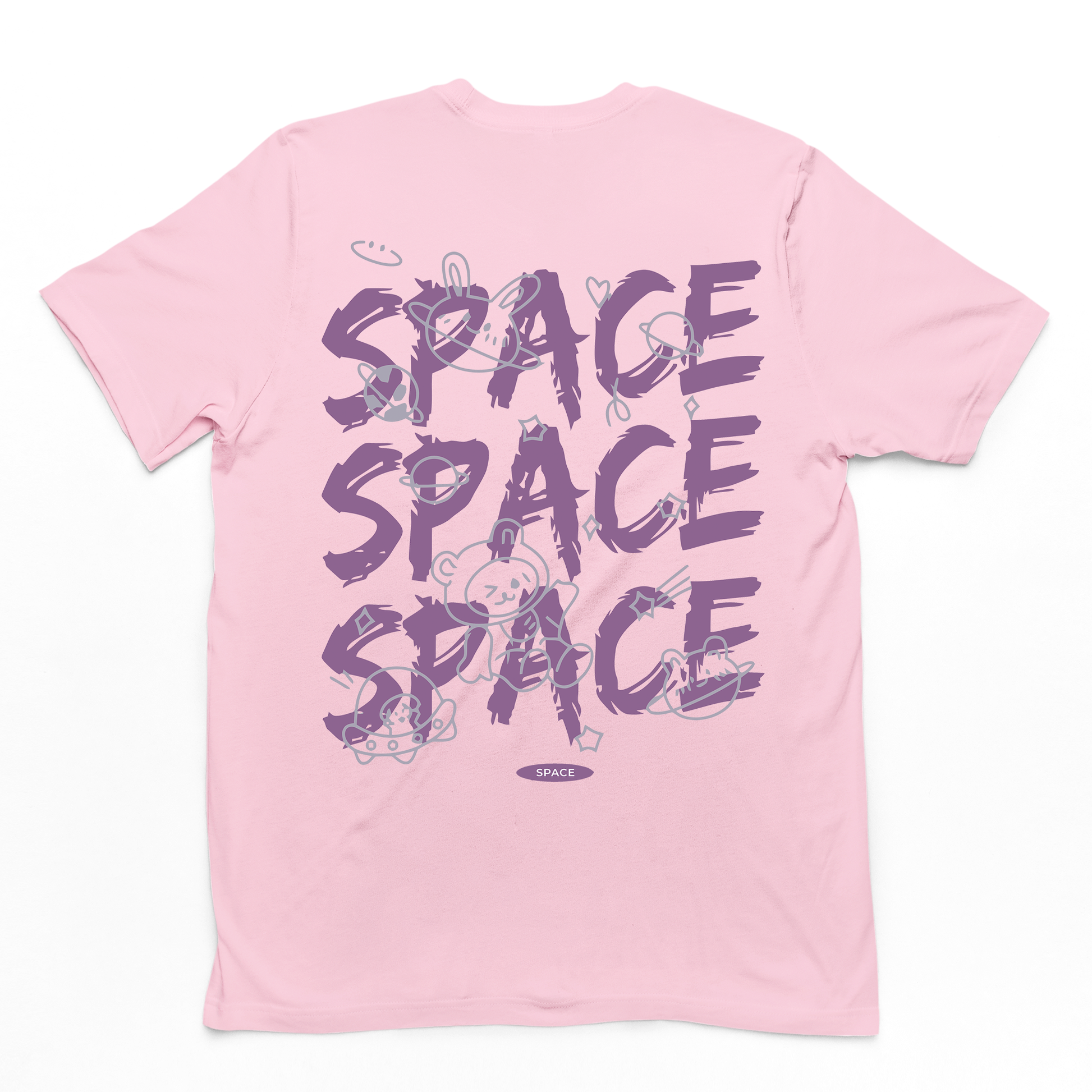 Camiseta Básica Space Space Bear  - rosa bebê