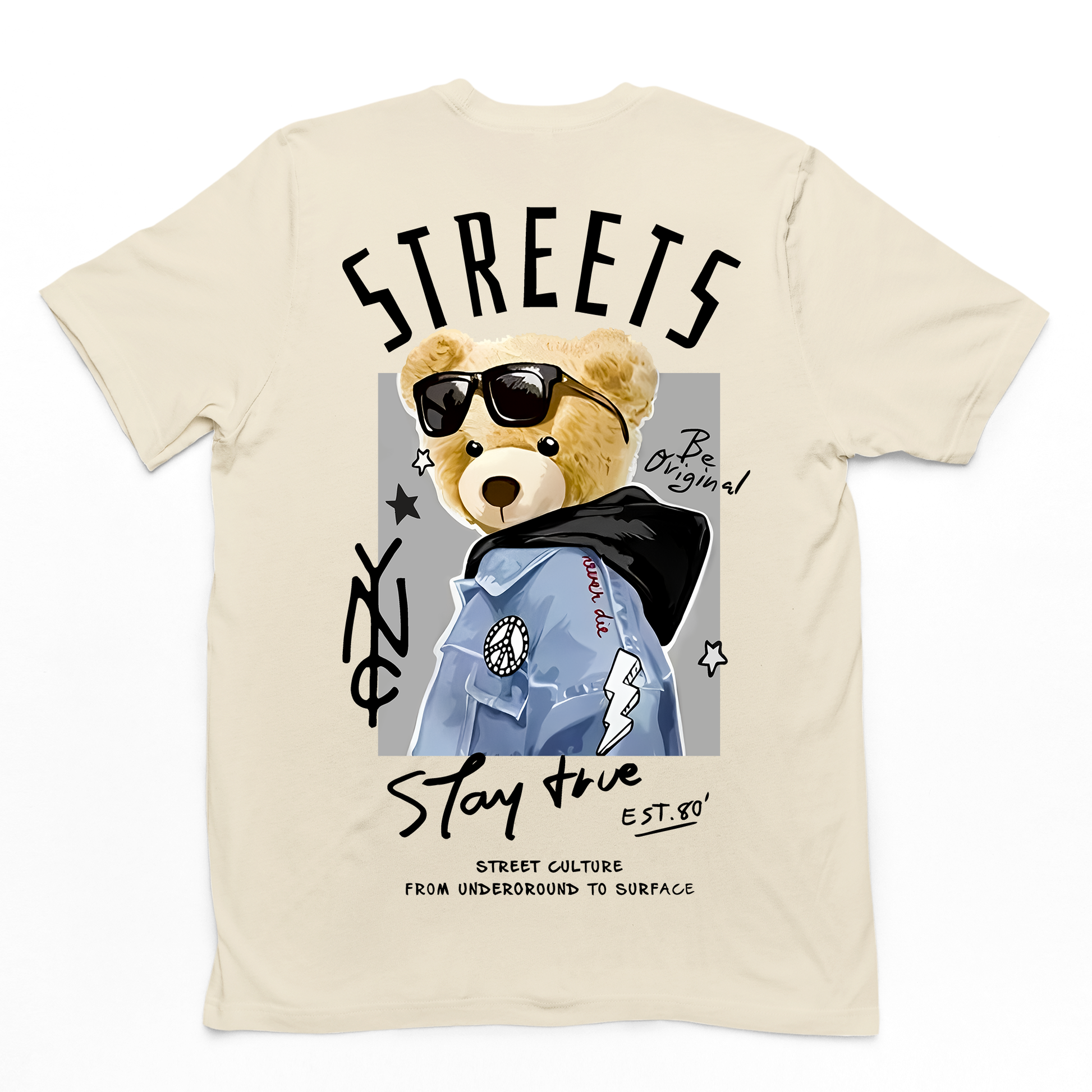 Camiseta Básica Algodão Streets Bear- Pérola