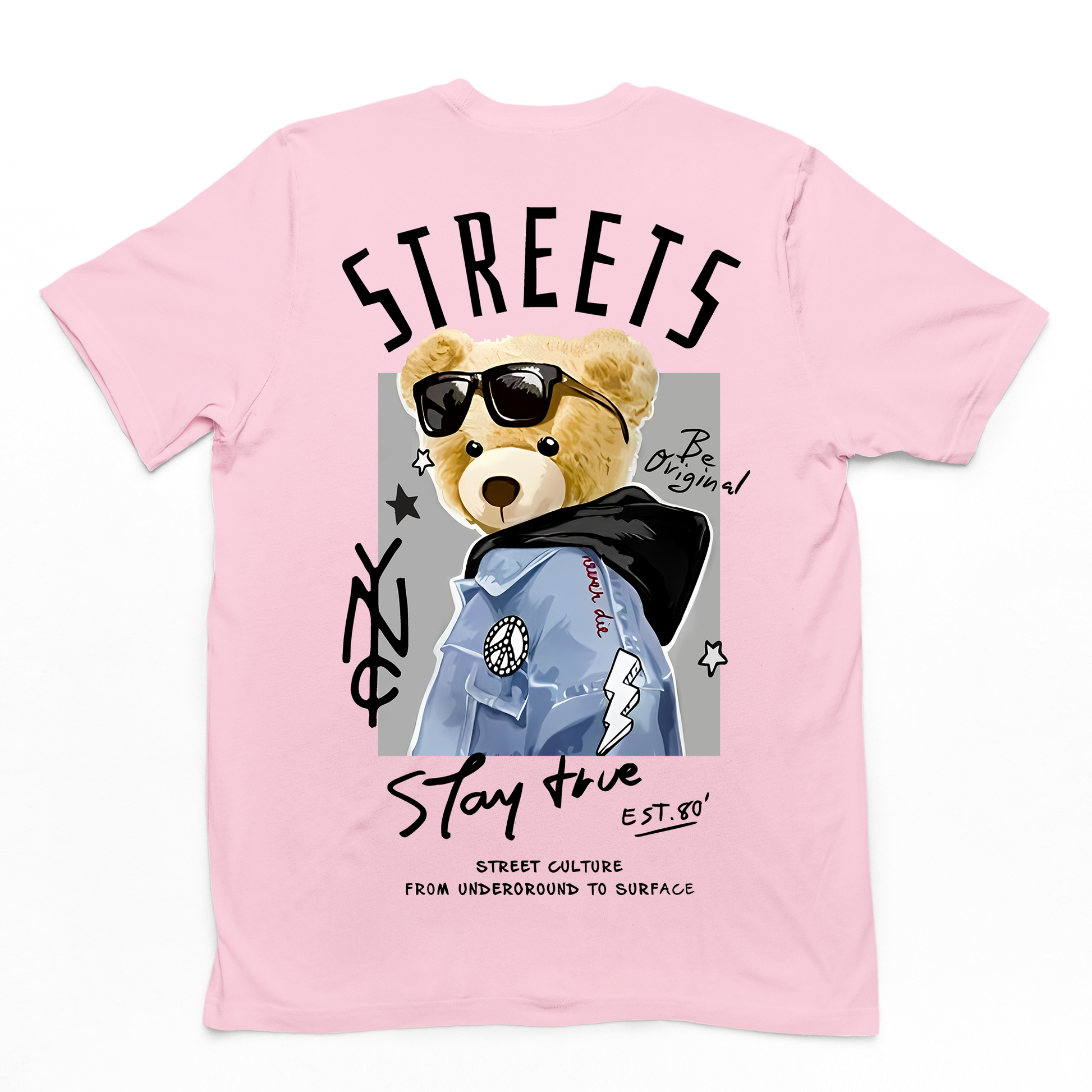 Camiseta Básica Algodão Streets Bear- Rosa Bebê