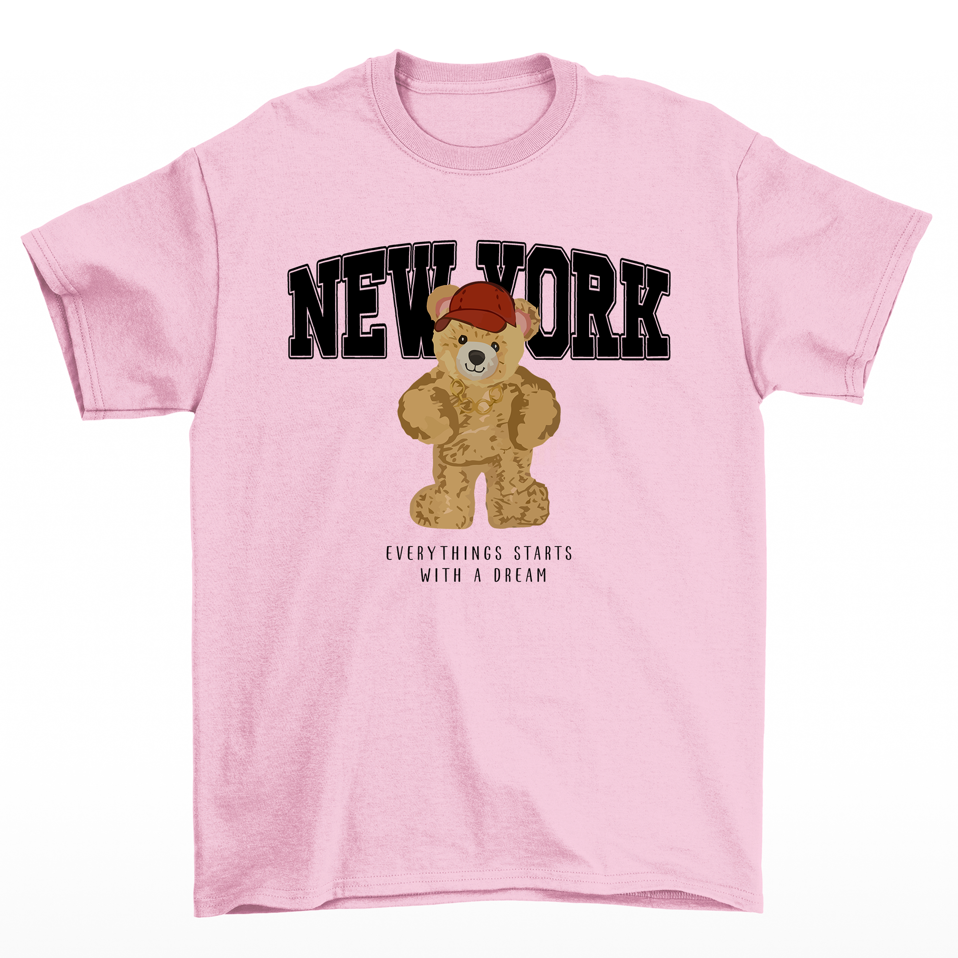 Camiseta Básica Feminina Ted Bear New York - Rosa bebê
