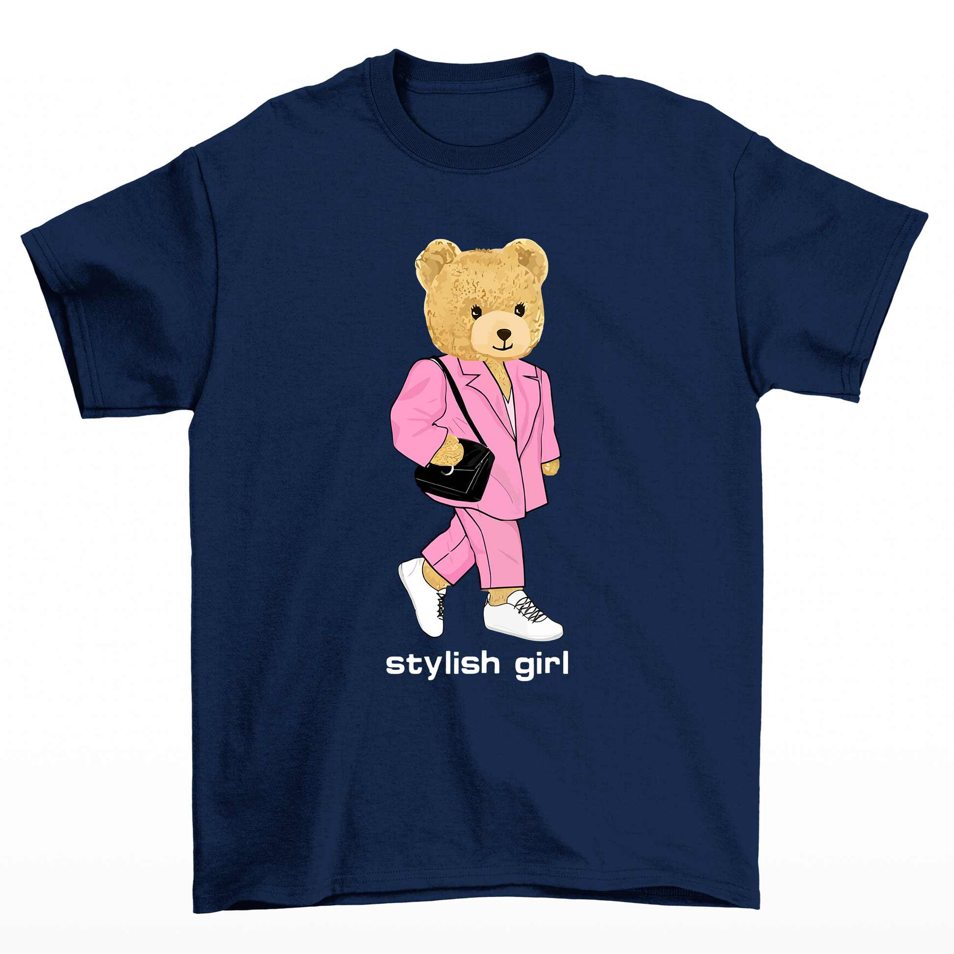 camiseta básica azul marinho ursinha de bolsa -Azul Marinho
