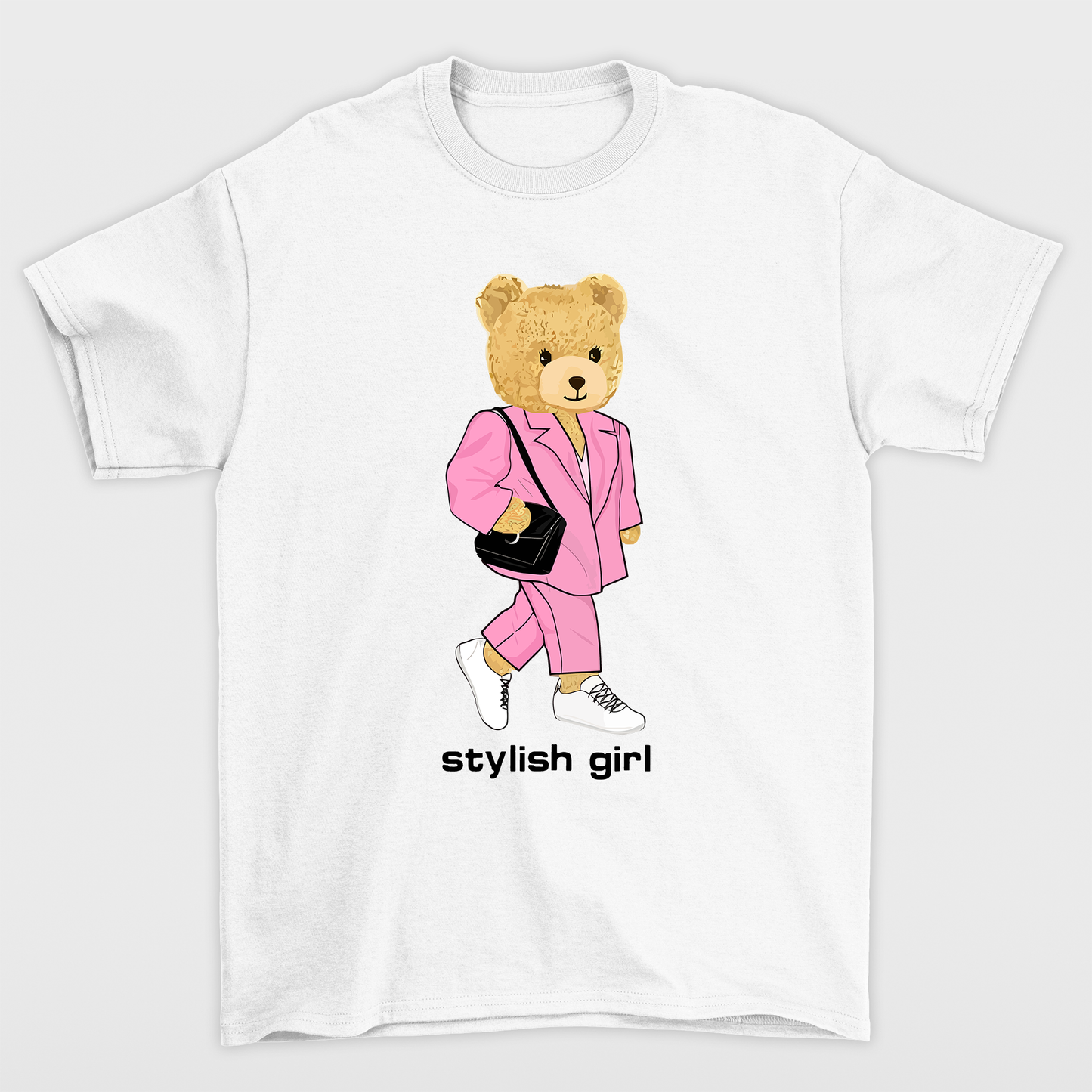 camiseta básica branca ursinha de bolsa - Branco