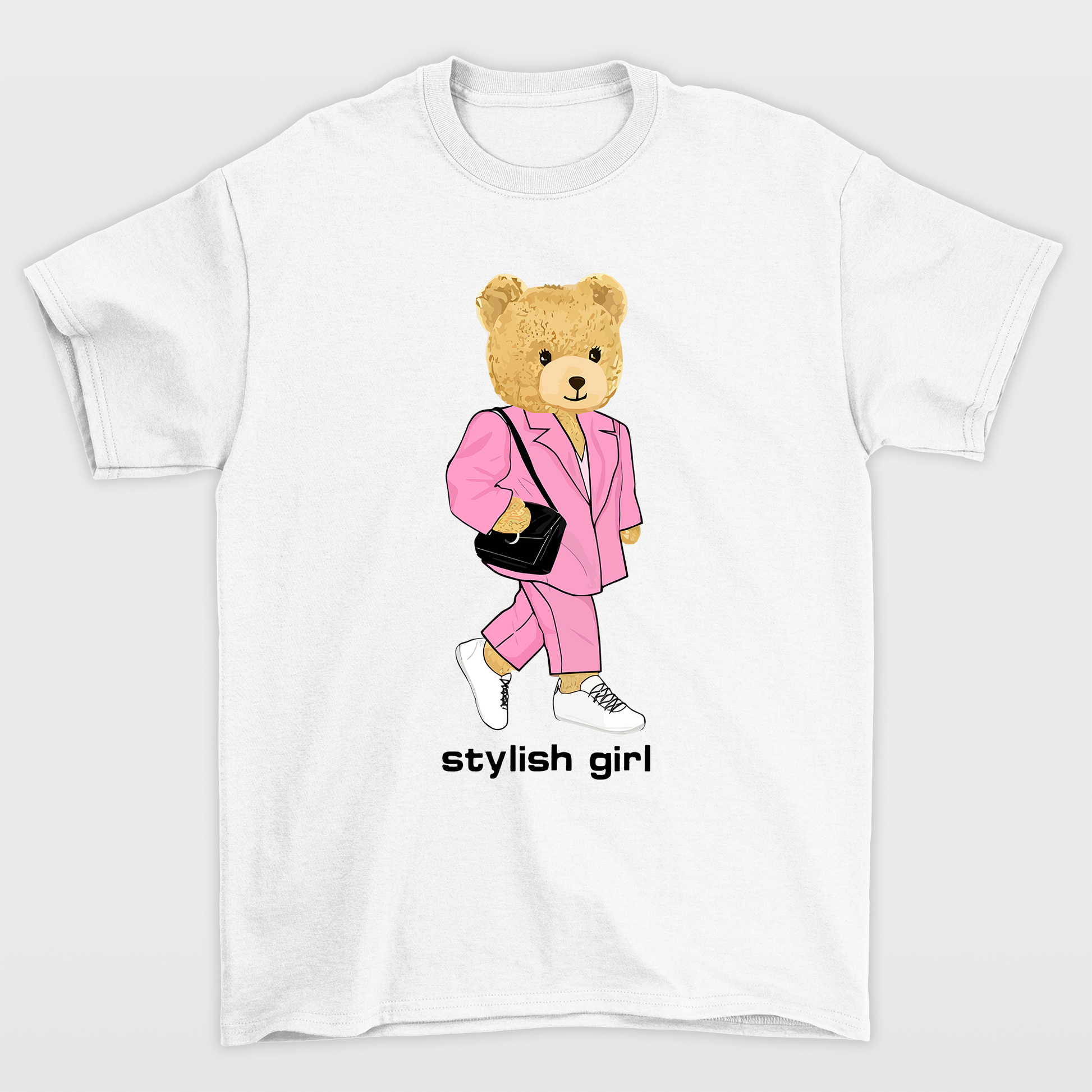 camiseta básica branca ursinha de bolsa - Branco