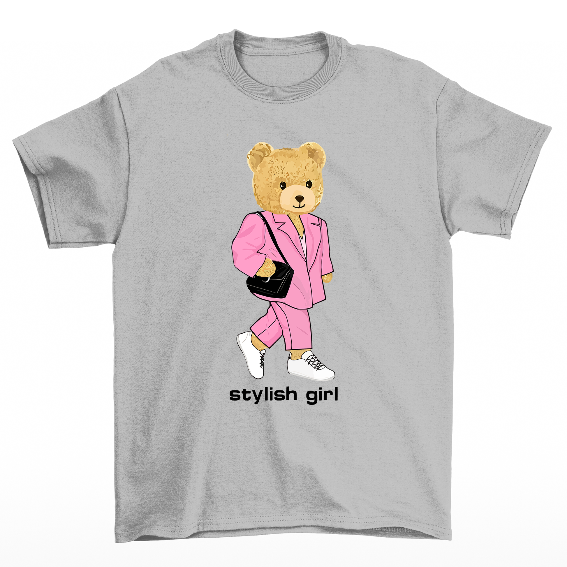 camiseta básica cinza ursinha de bolsa - Cinza