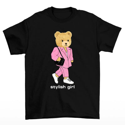 camiseta básica preta ursinha de bolsa - Preto