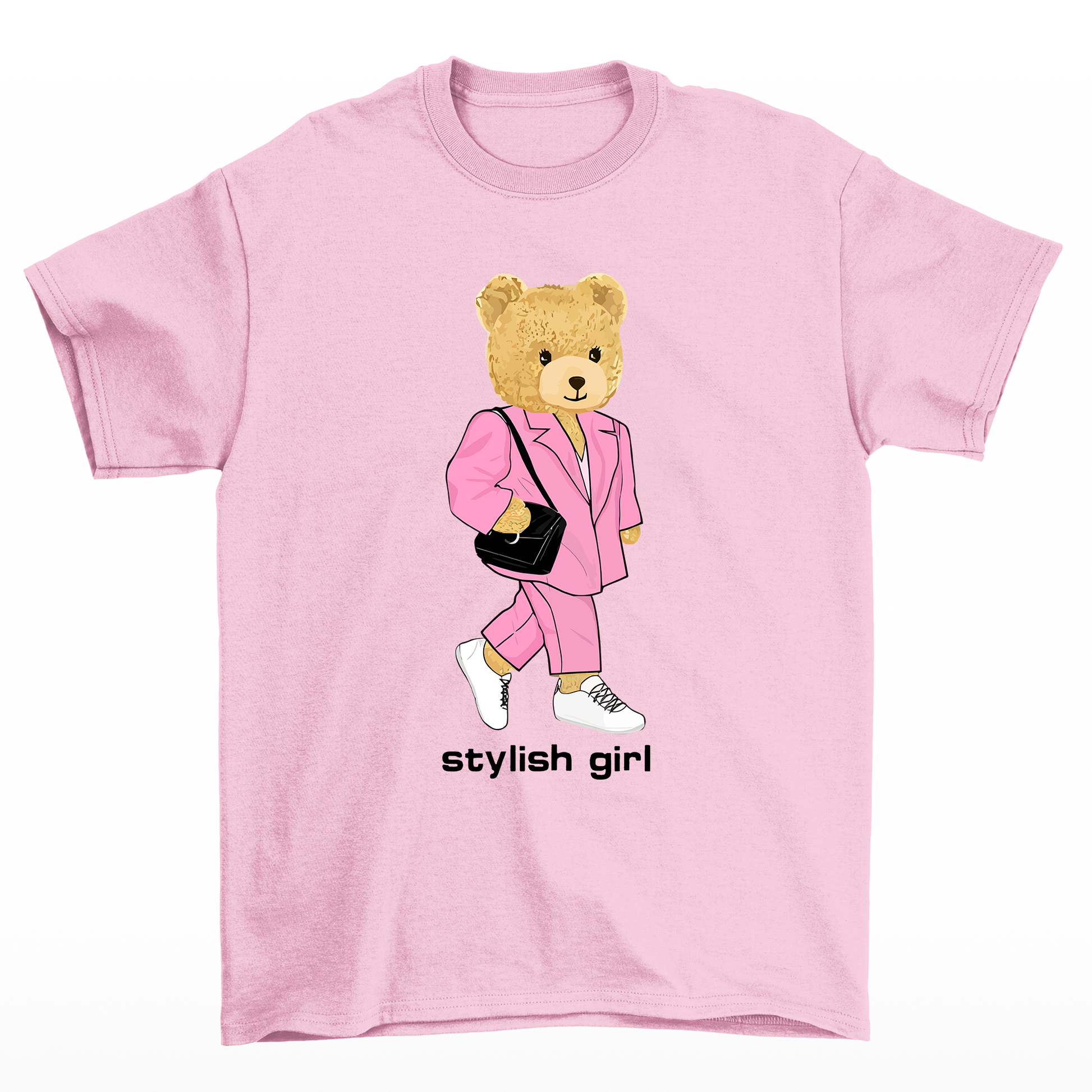 camiseta básica rosa bebê ursinha de bolsa - Rosa Bebê