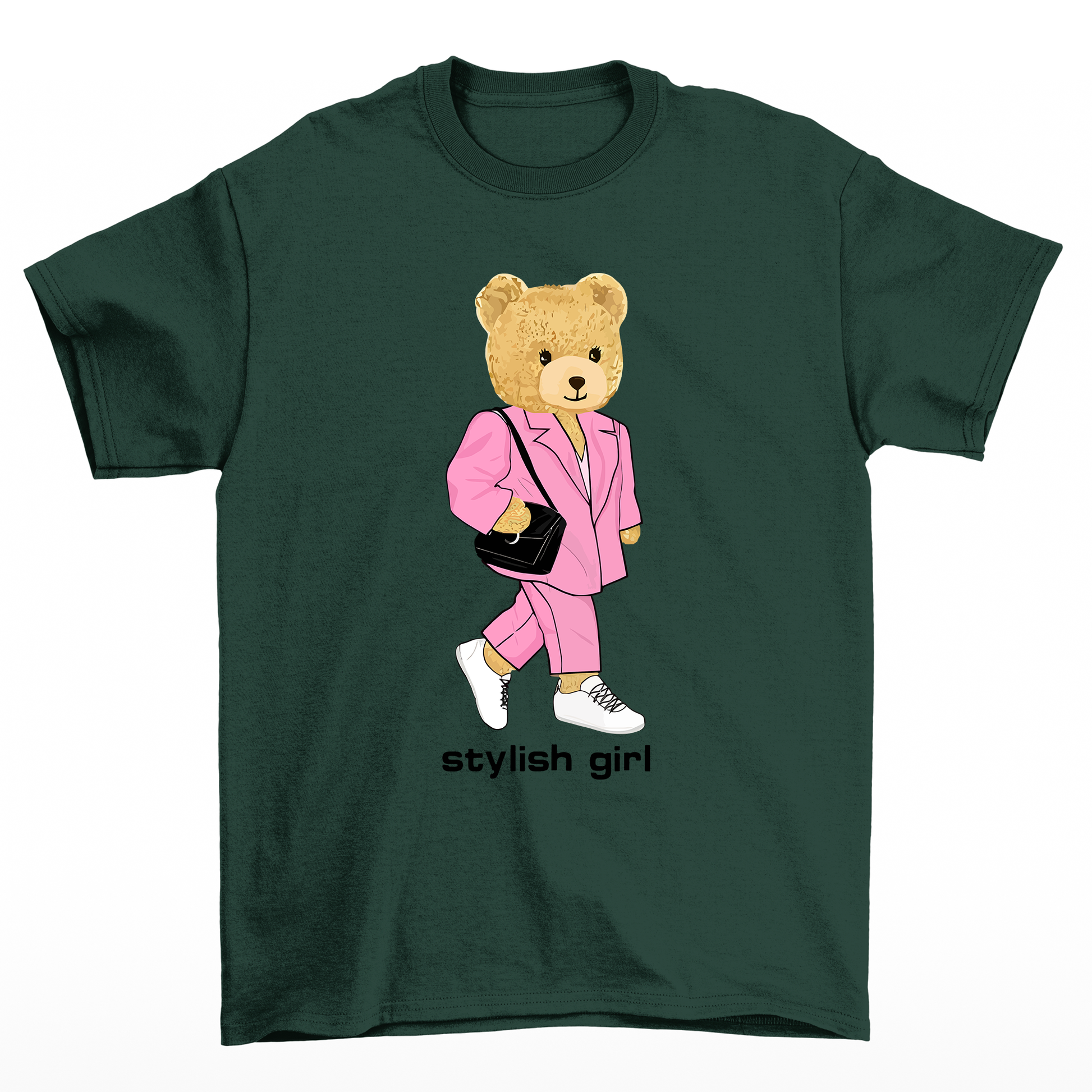 camiseta básica verde ursinha de bolsa - Verde