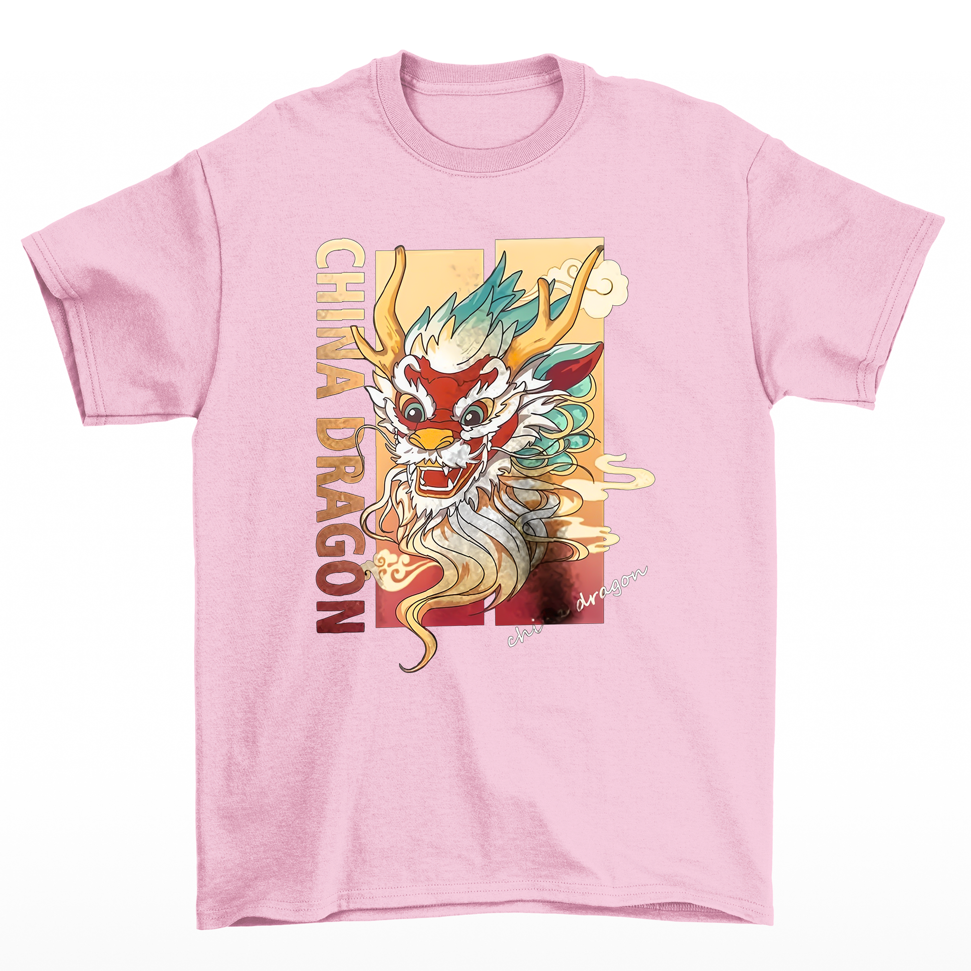 Camiseta Básica Unissex China Dragon Culture - Rosa Bebê