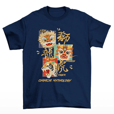 Camiseta Básica Unissex Chinese Mythology Beast - Azul Marinho