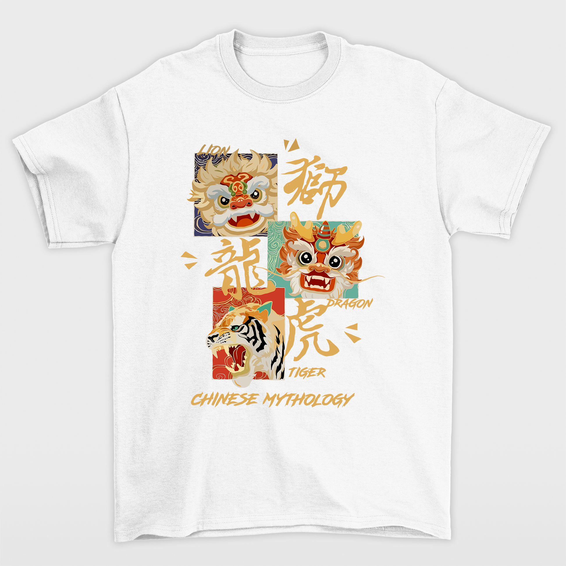 Camiseta Básica Unissex Chinese Mythology Beast - Branco 