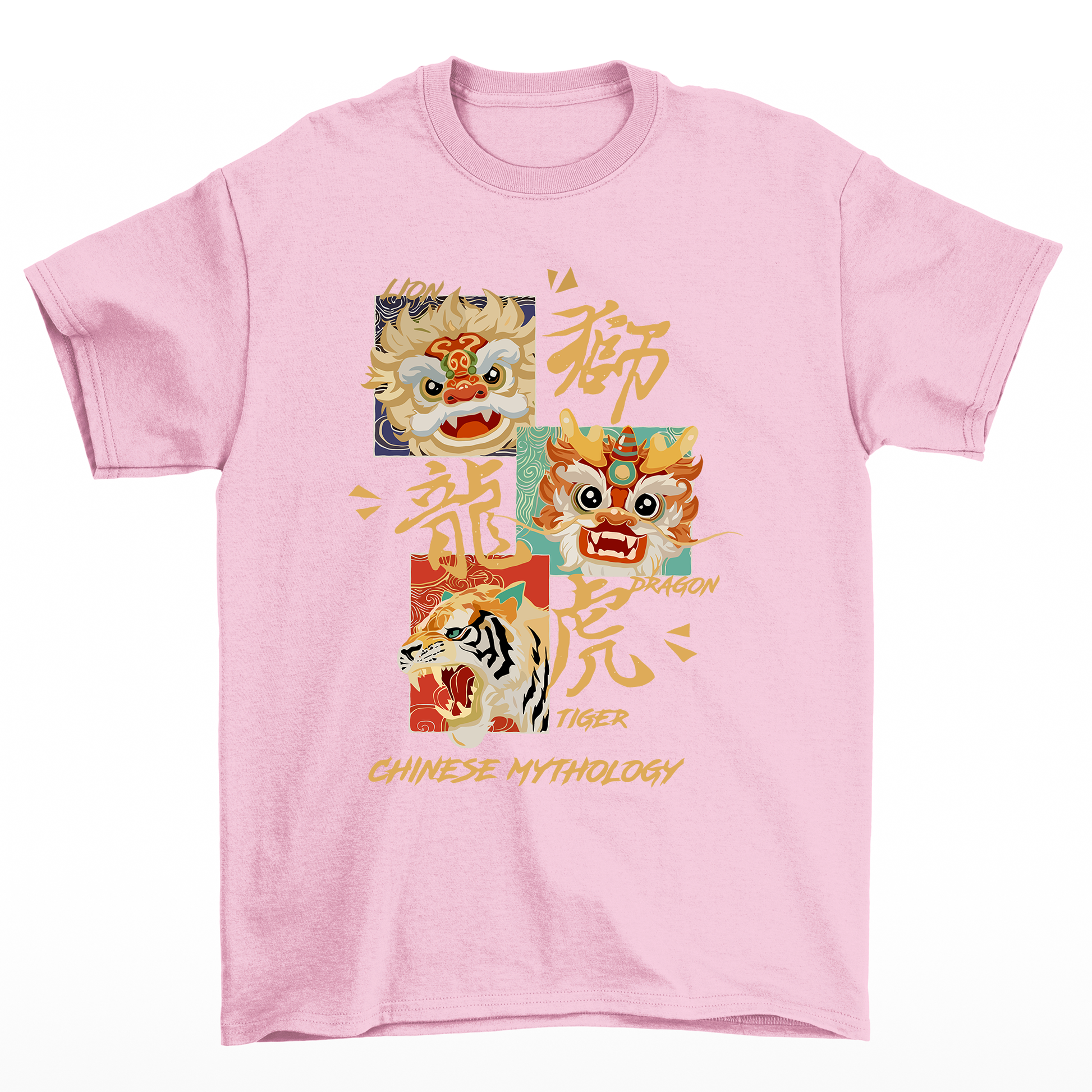 Camiseta Básica Unissex Chinese Mythology Beast Rosa Bebê