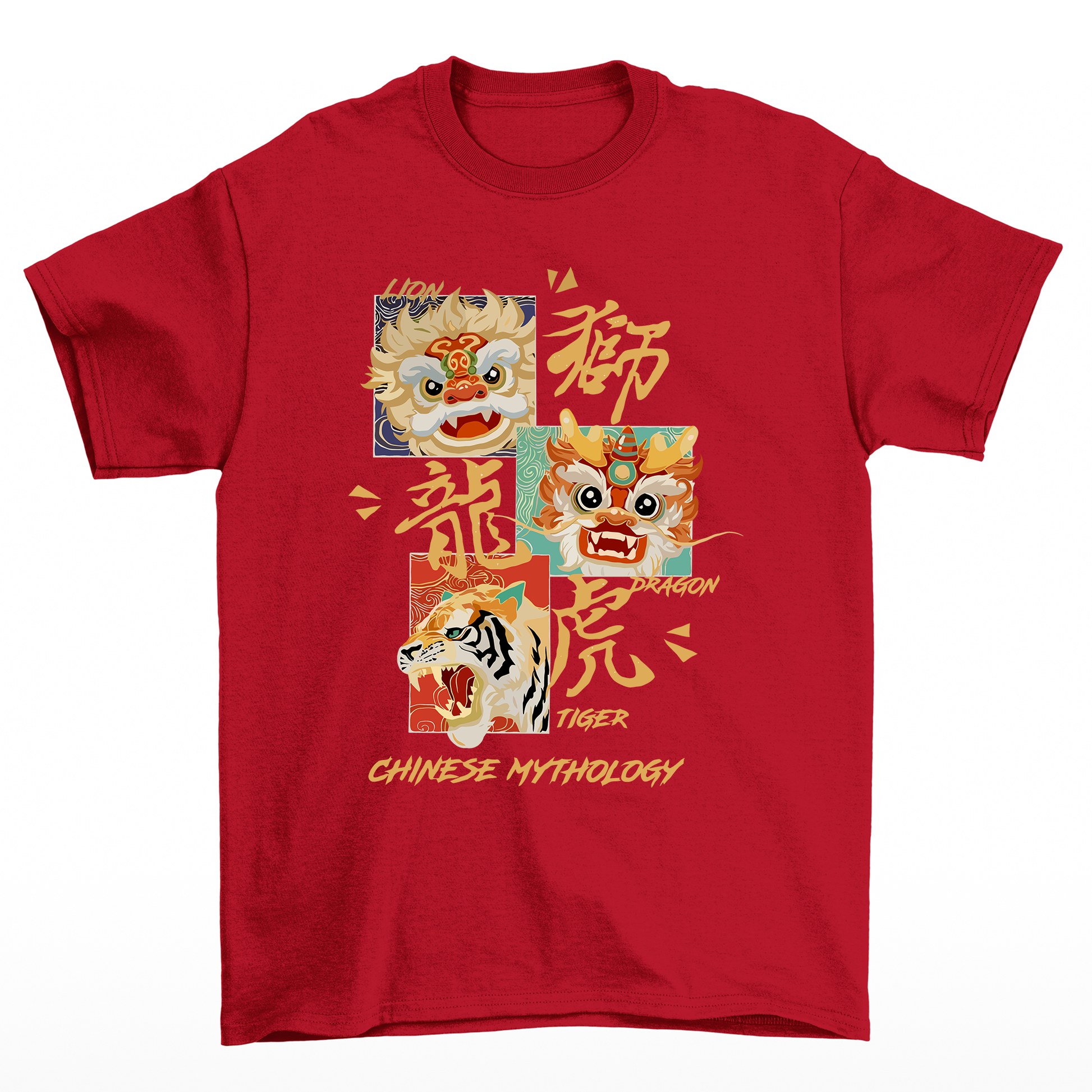 Camiseta Básica Unissex Chinese Mythology Beast - Vermelho