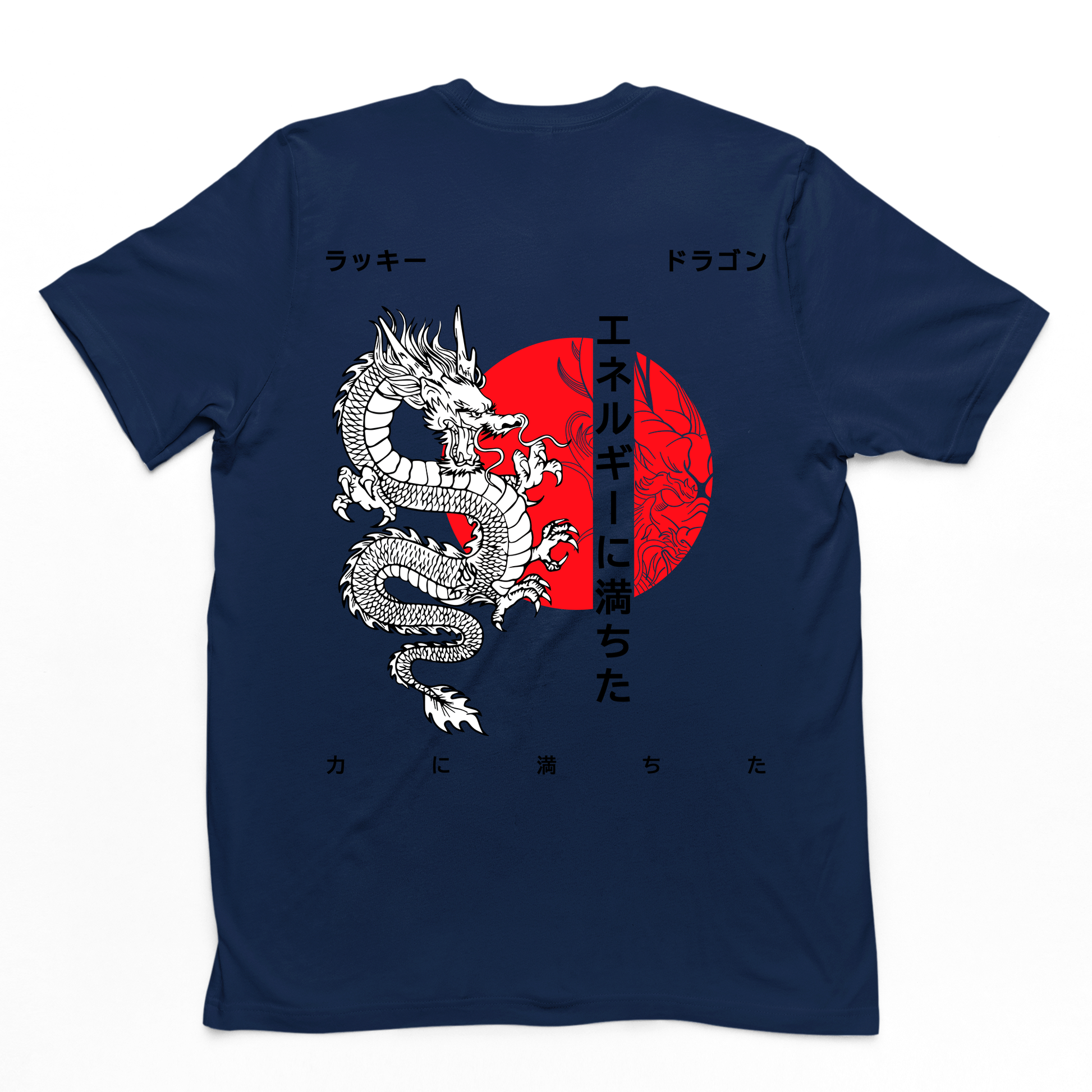 Camiseta Básica Unissex Dragão Japonês Style - Azul Marinho