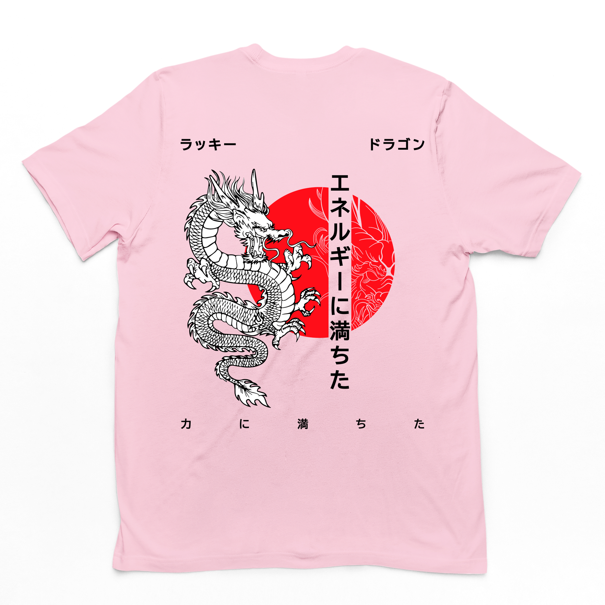Camiseta Básica Unissex Dragão Japonês Style - Rosa Bebê