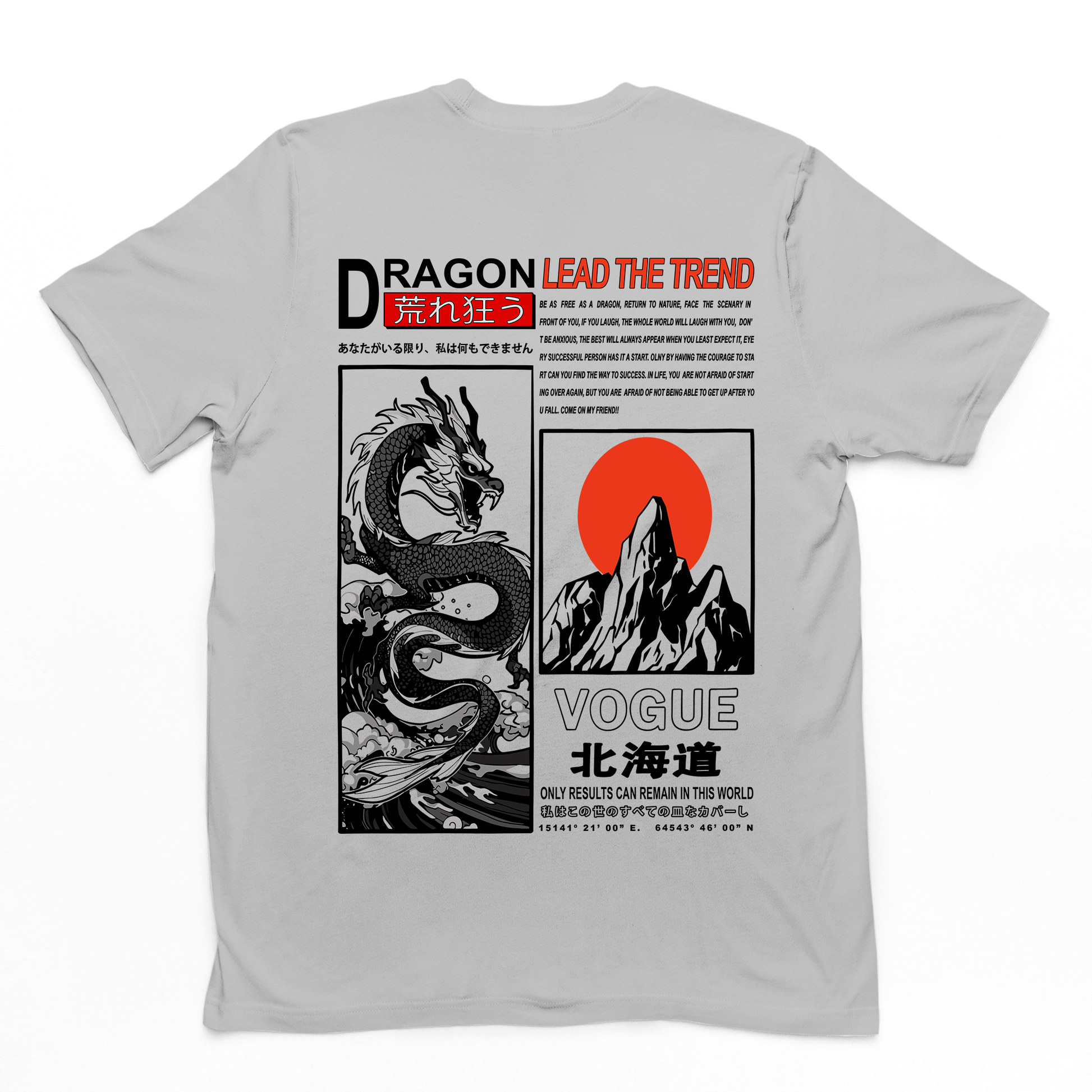 Camiseta Básica Unissex Dragon Lead The Trend Japão Costas - Cinza