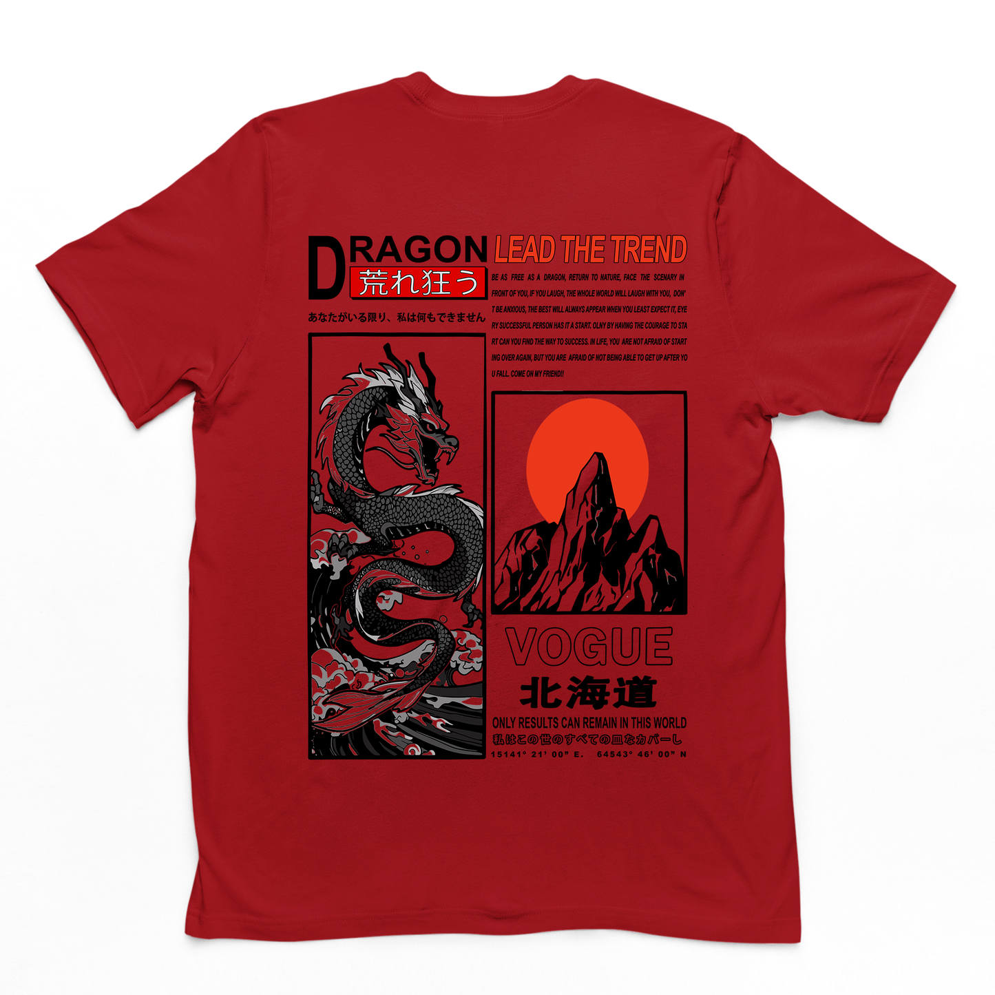 Camiseta Básica Unissex Dragon Lead The Trend Japão Costas - Vermelho