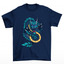 Camiseta Básica Unissex Dragon Print Japonêse -  Azul Marinho