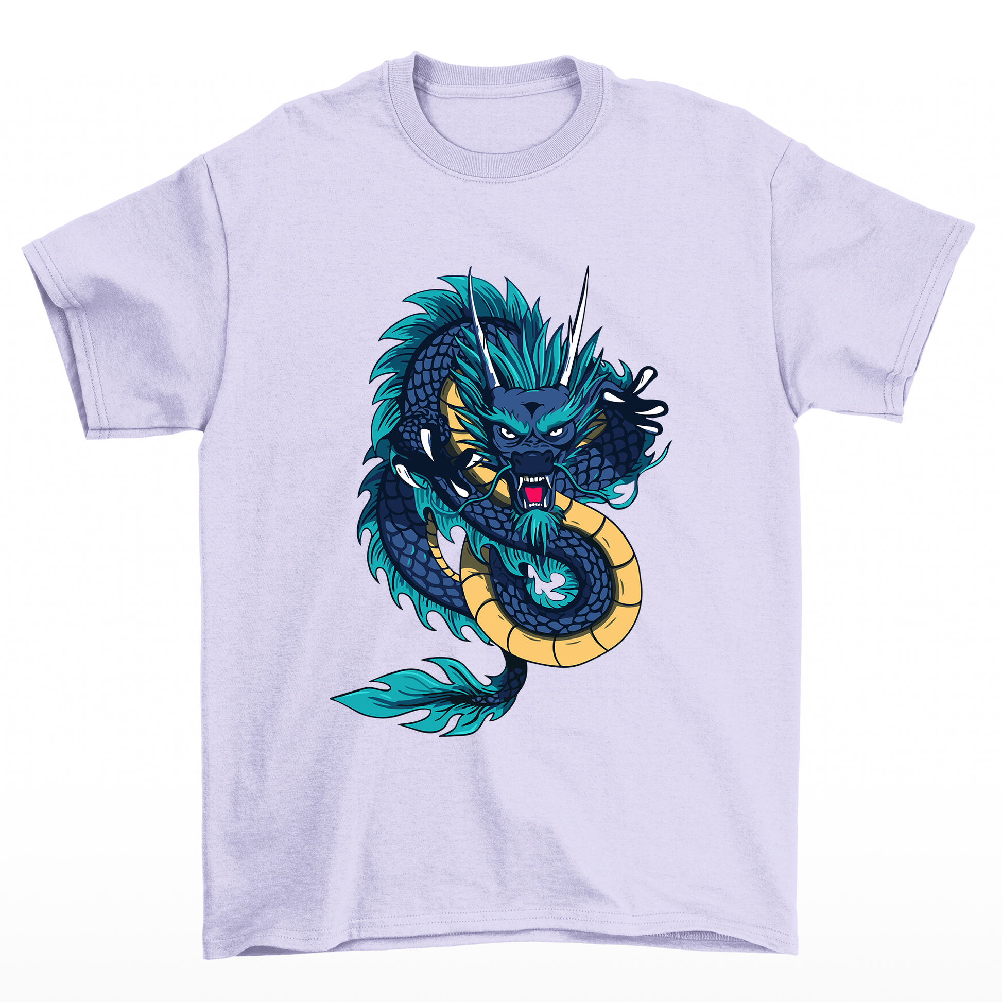 Camiseta Básica Unissex Dragon Print Japonêse - Lilás