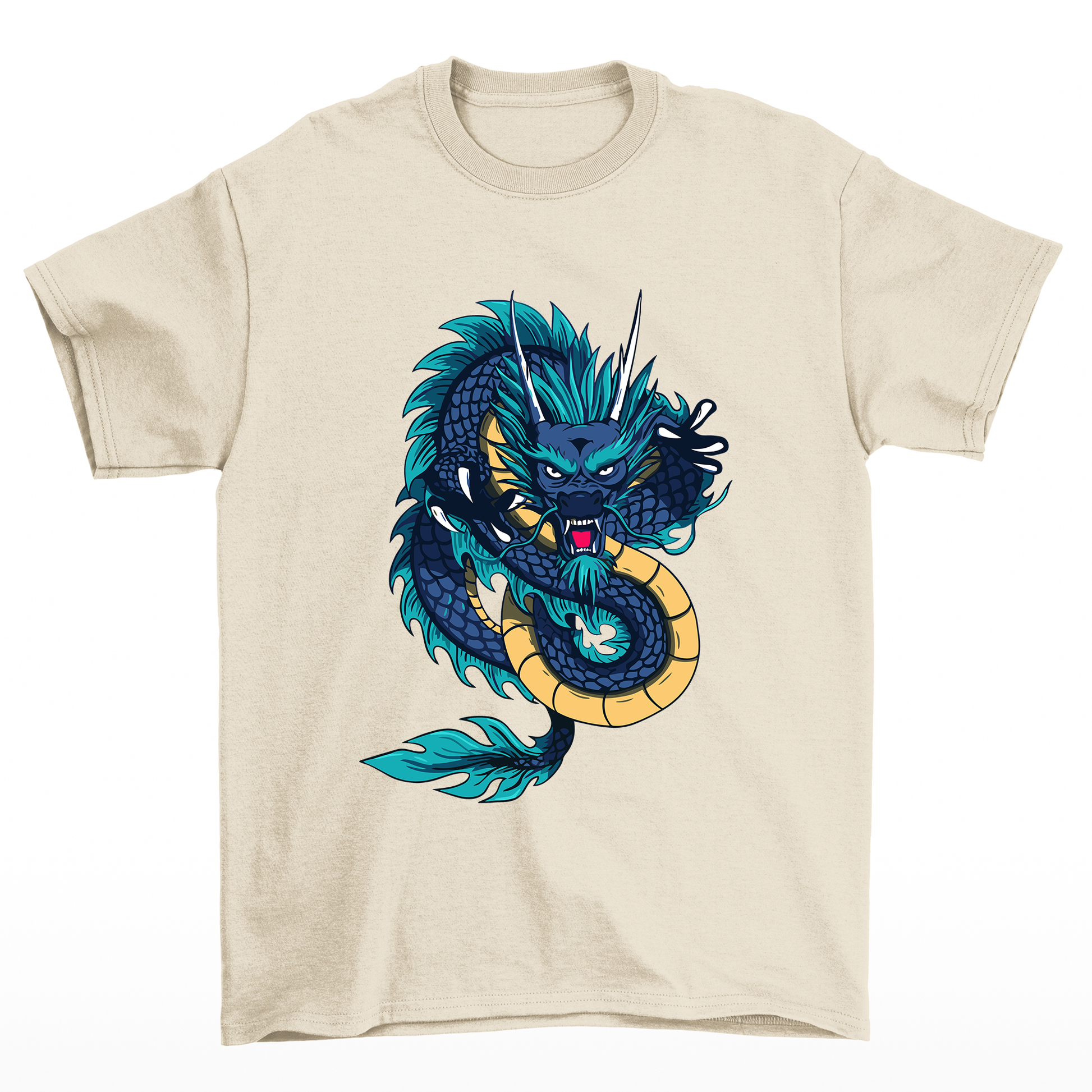 Camiseta Básica Unissex Dragon Print Japonêse - Pérola 