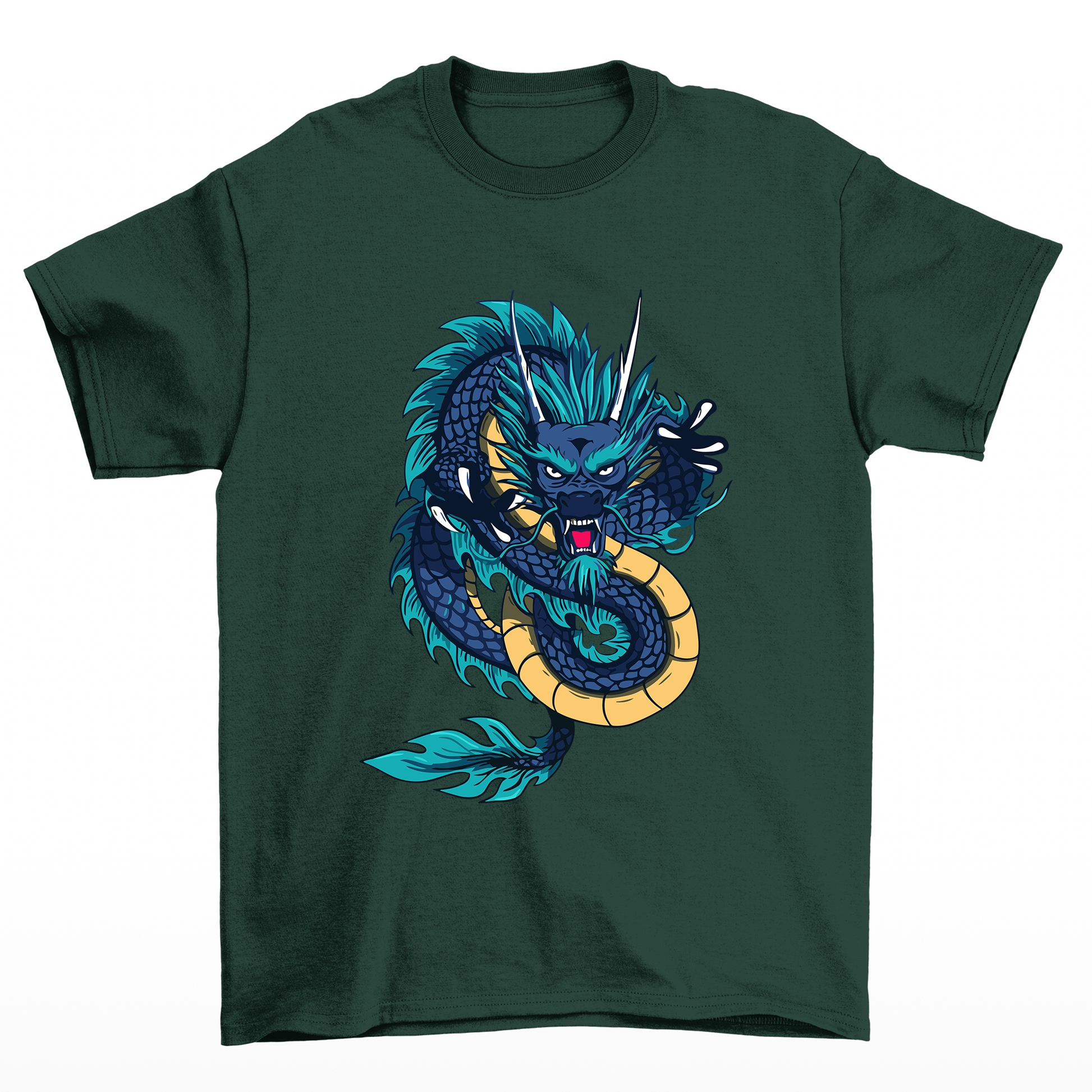 Camiseta Básica Unissex Dragon Print Japonêse - Verde