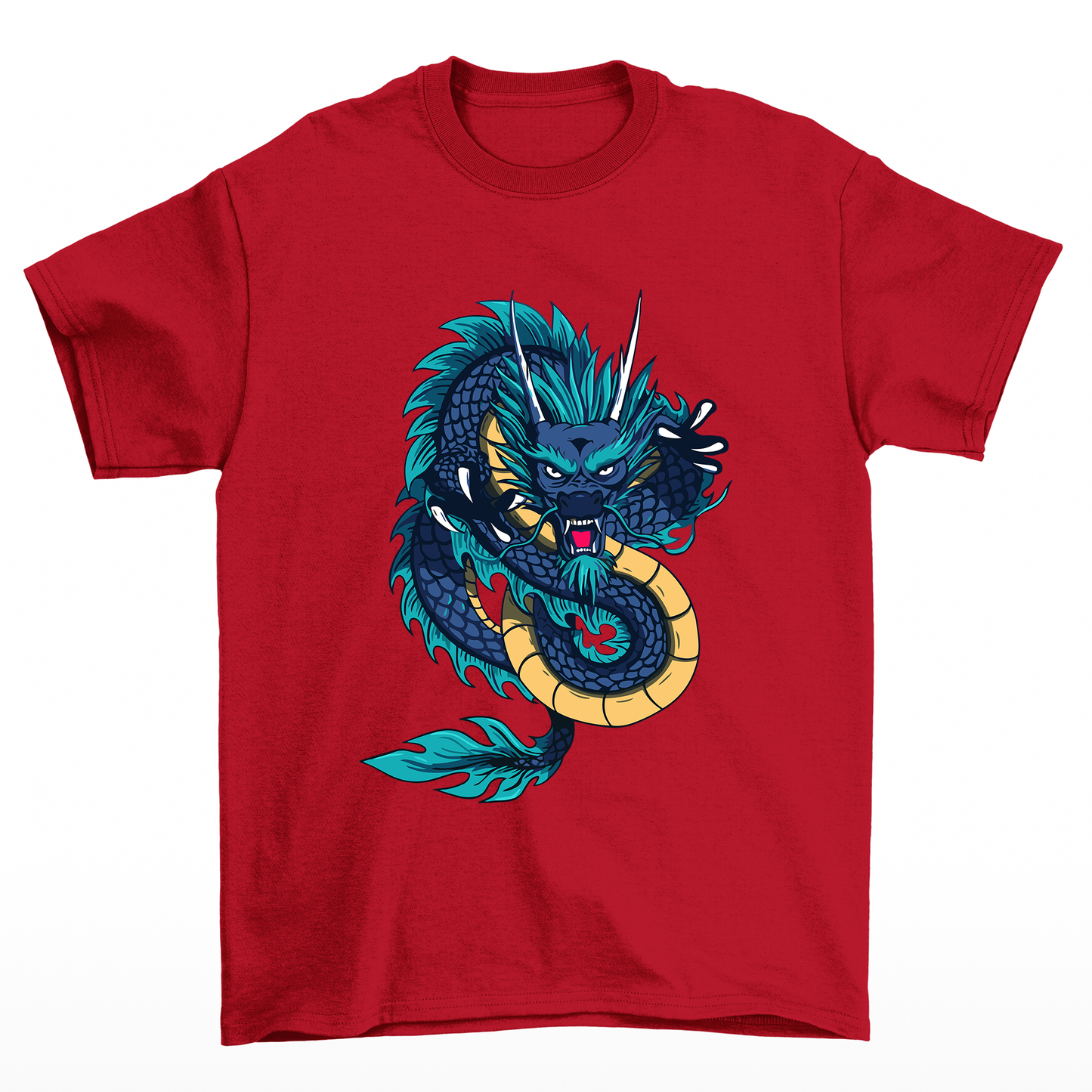 Camiseta Básica Unissex Dragon Print Japonêse - Vermelho