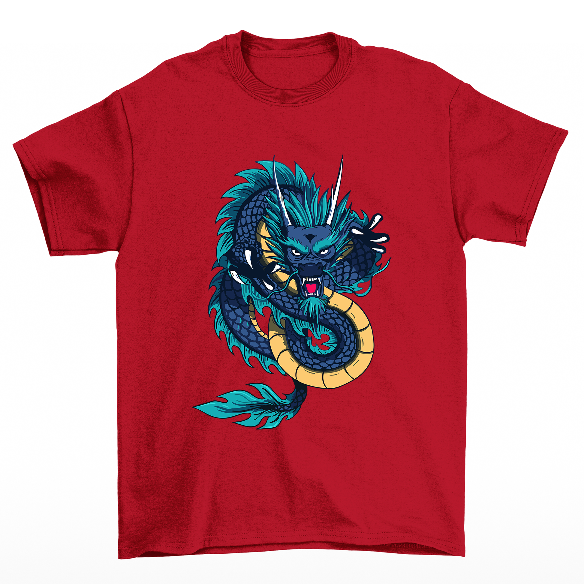 Camiseta Básica Unissex Dragon Print Japonêse - Vermelho