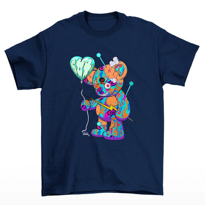 Camiseta Básica azul marinho Unissex Com Estampa Ursinho Segurando Balão De Coração - Azul Marinho