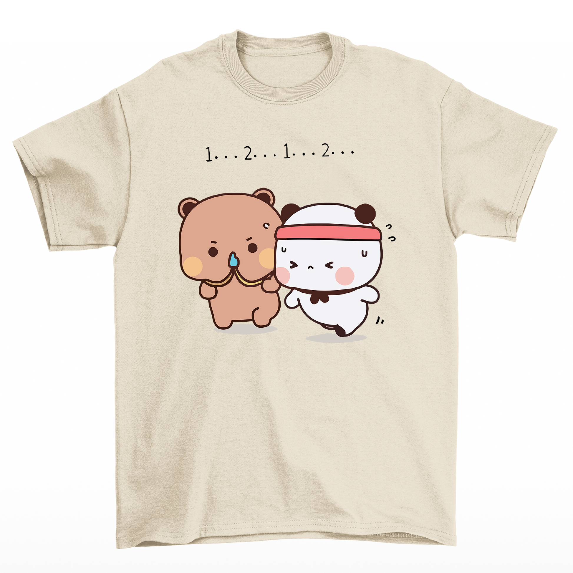 Camiseta básica pérola com estampa panda exercício - Pérola