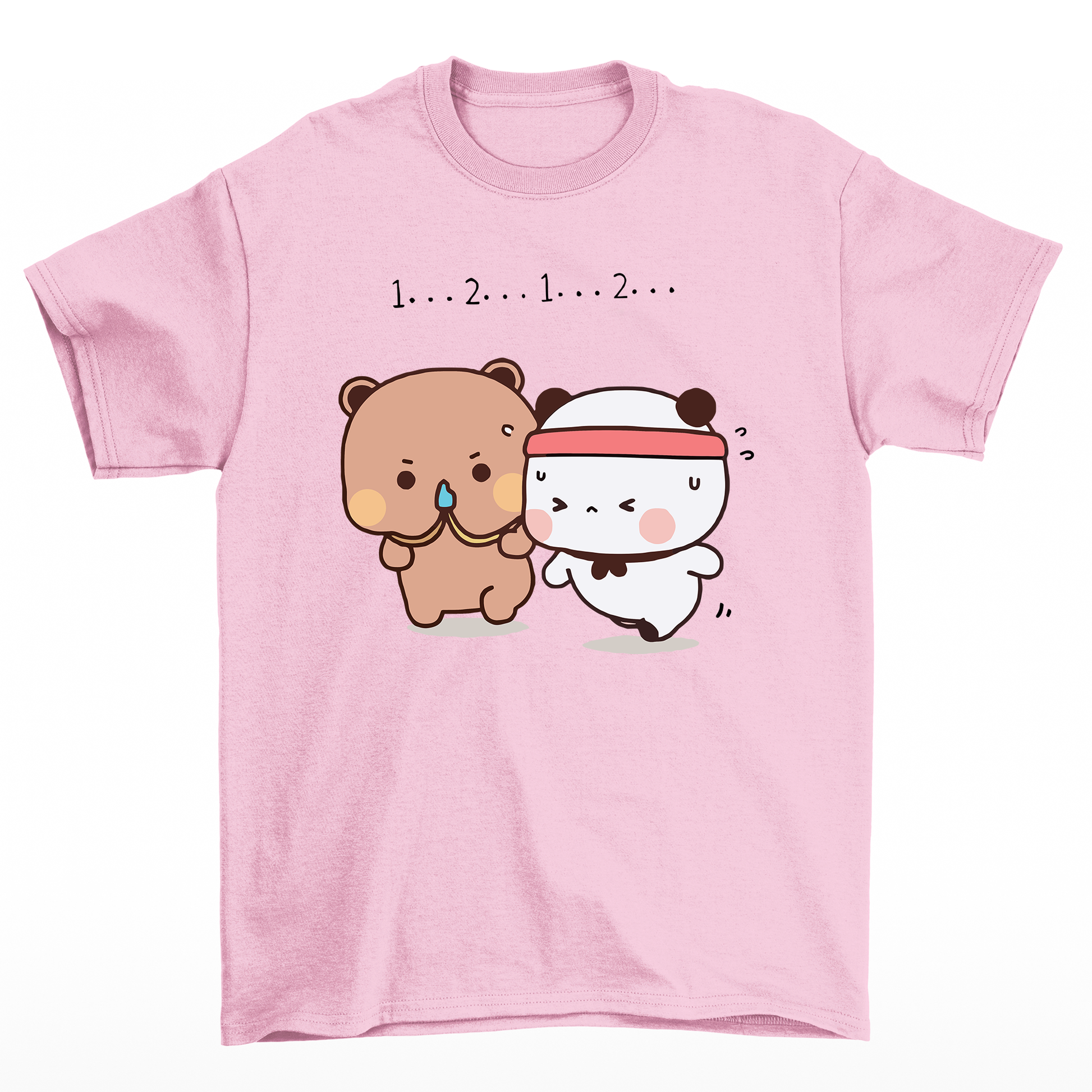 Camiseta básica rosa bebê com estampa panda exercício - Rosa Bebê
