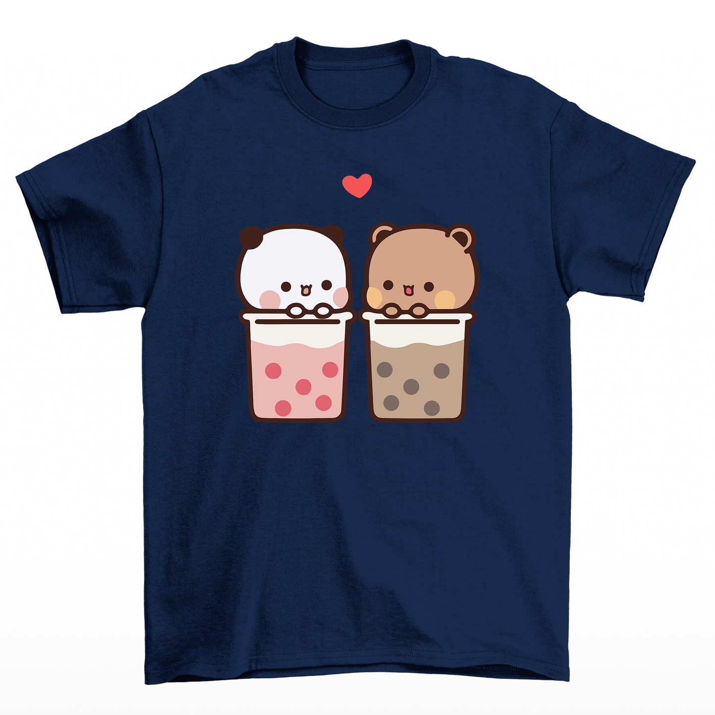 Camiseta Básica estampa de ursinhos no copo - Azul Marinho
