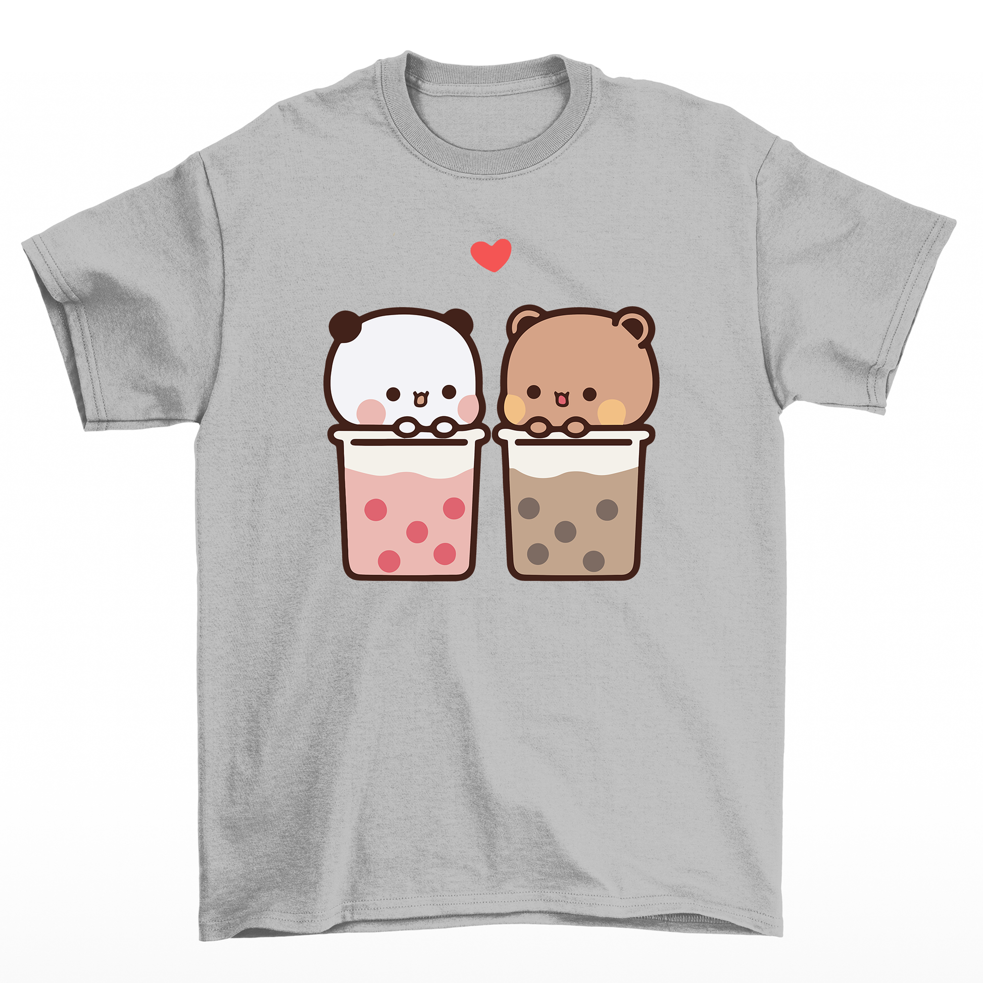 Camiseta Básica estampa de ursinhos no copo - Cinza