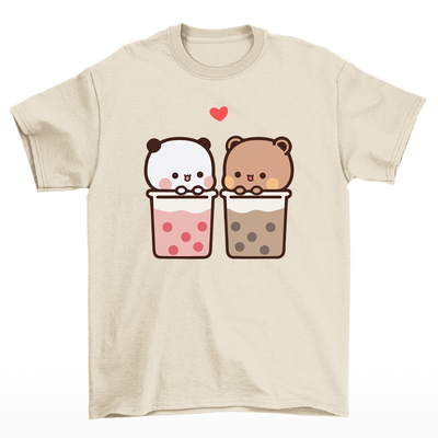 Camiseta Básica estampa de ursinhos no copo - Pérola