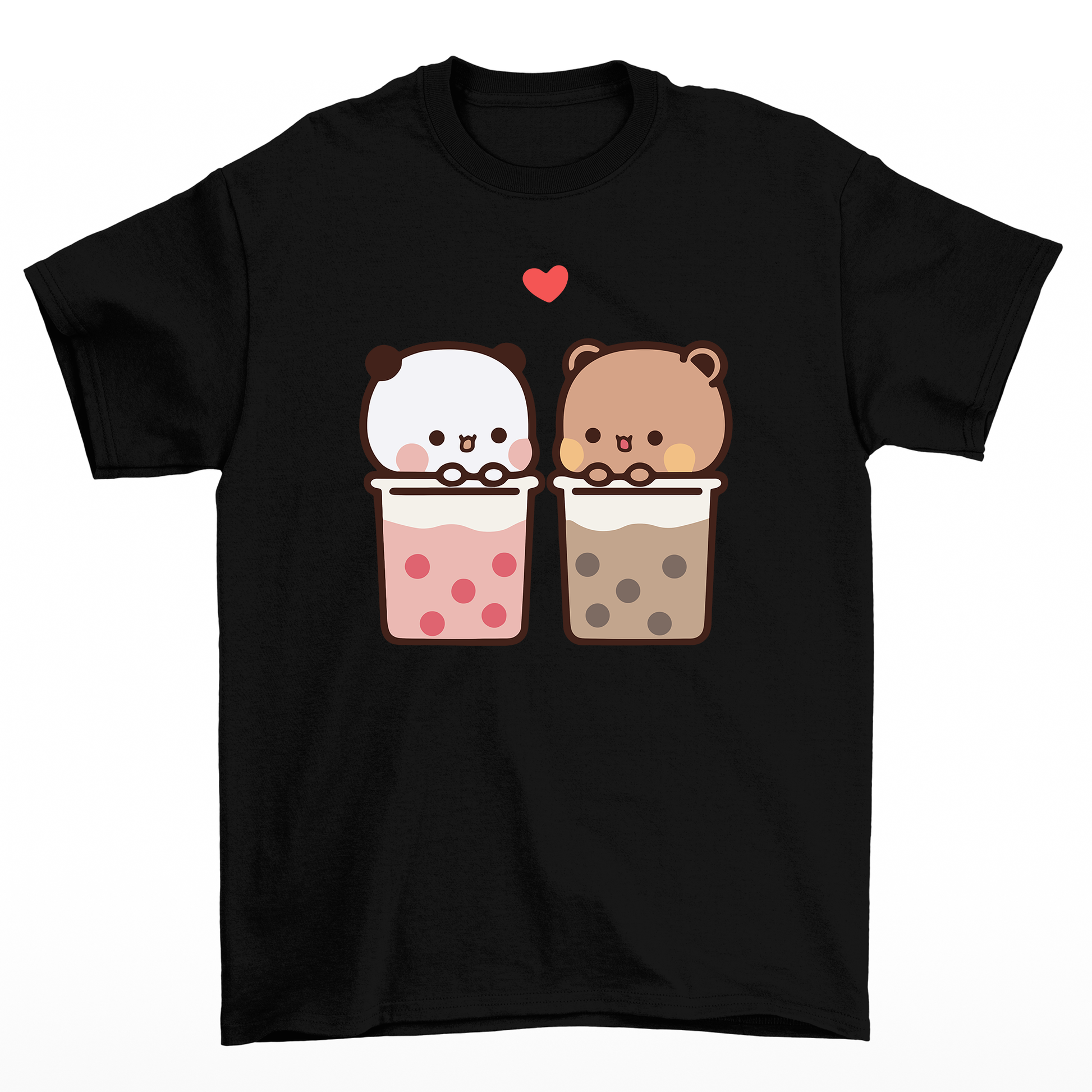 Camiseta Básica estampa de ursinhos no copo - Preta