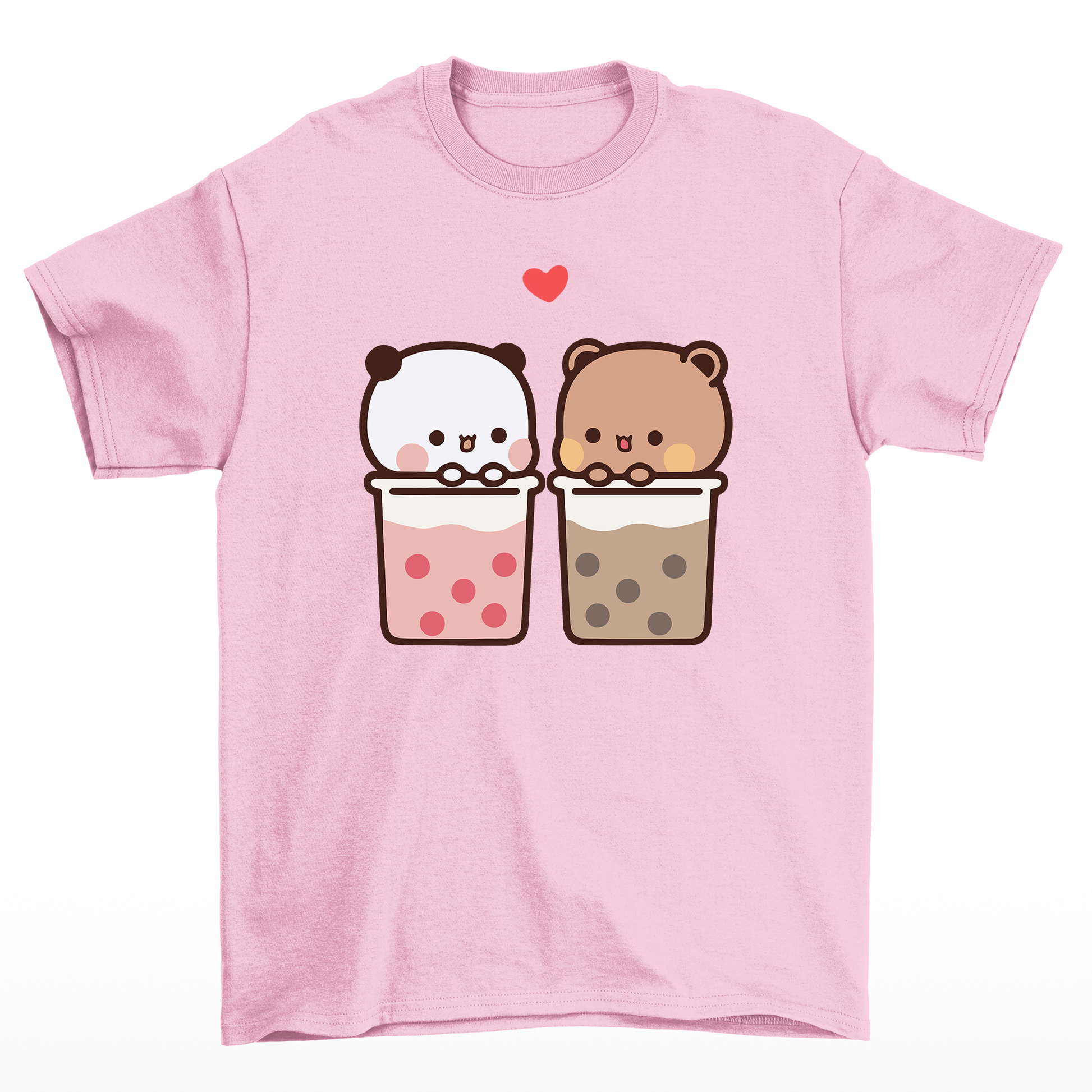 Camiseta Básica estampa de ursinhos no copo - Rosa Bebê