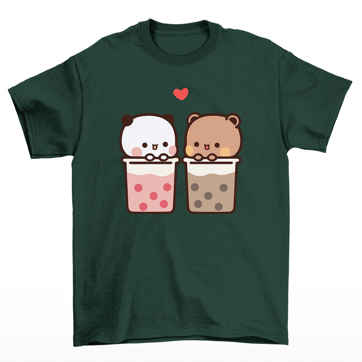 Camiseta Básica estampa de ursinhos no copo - Verde