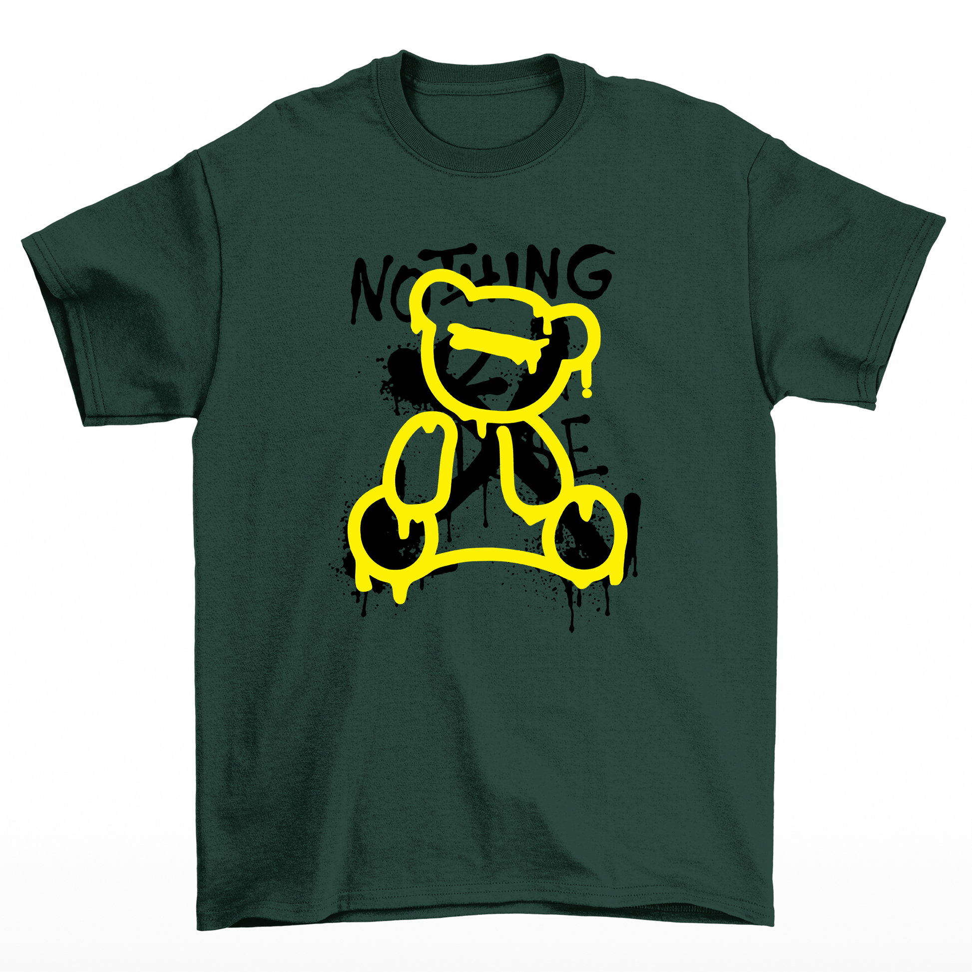 camiseta básica verde estampa de urso nothing 