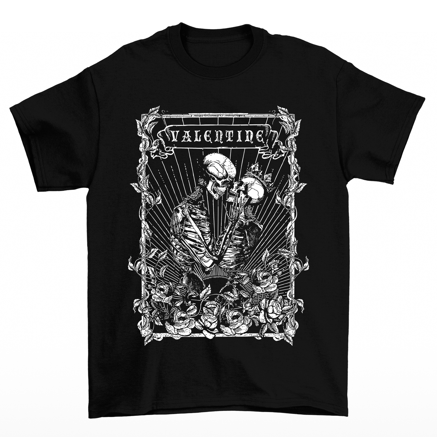 Camiseta Básica Feminina Valentine Skeleton Romance - PRETO 