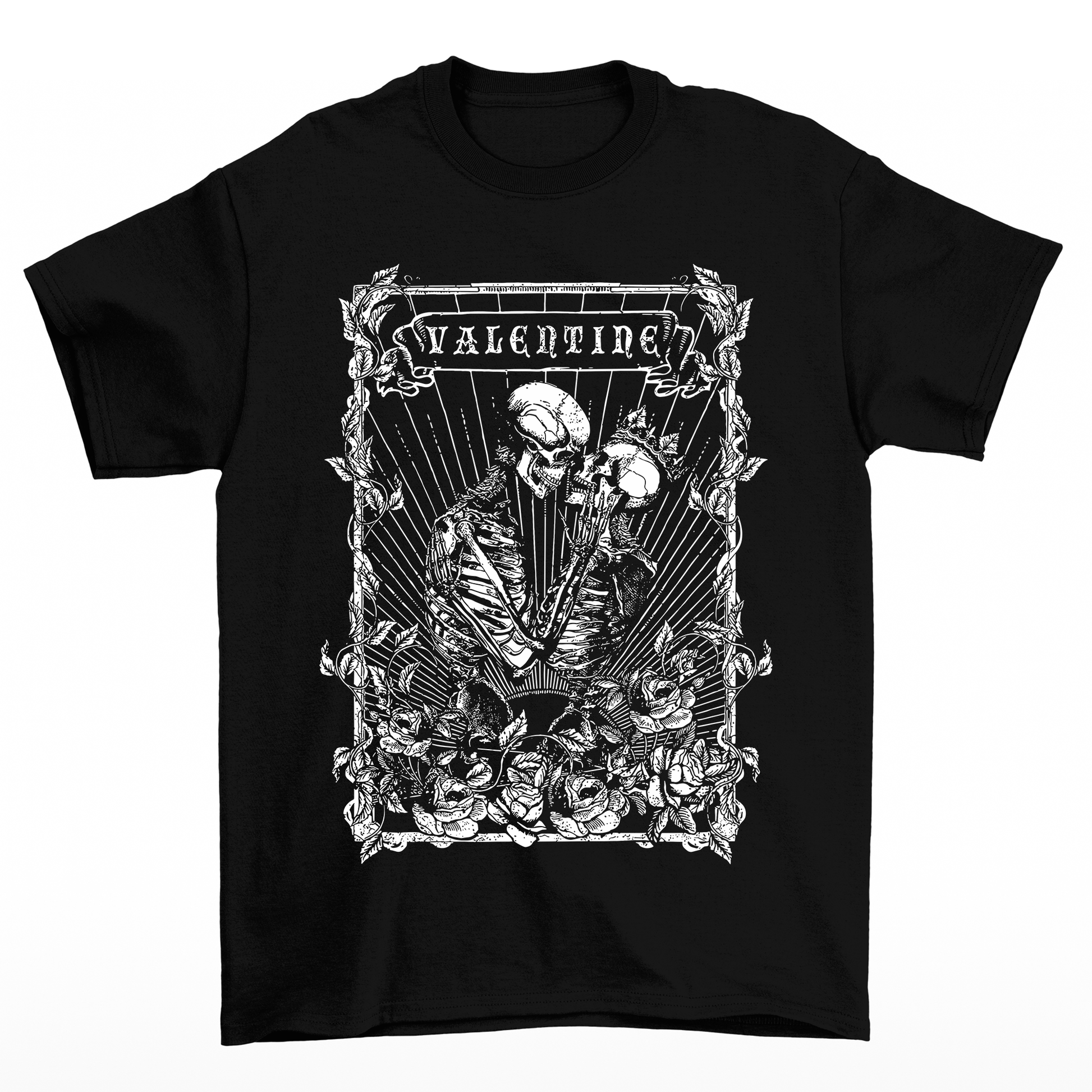 Camiseta Básica Feminina Valentine Skeleton Romance - PRETO 