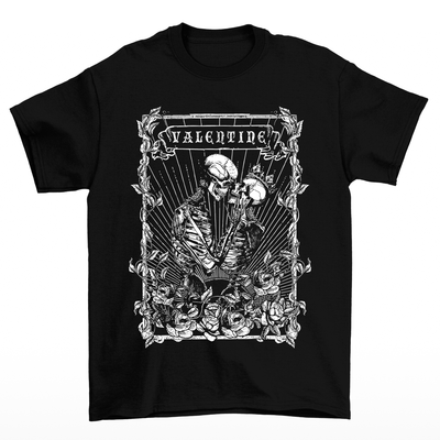 Camiseta Básica Feminina Valentine Skeleton Romance - PRETO 