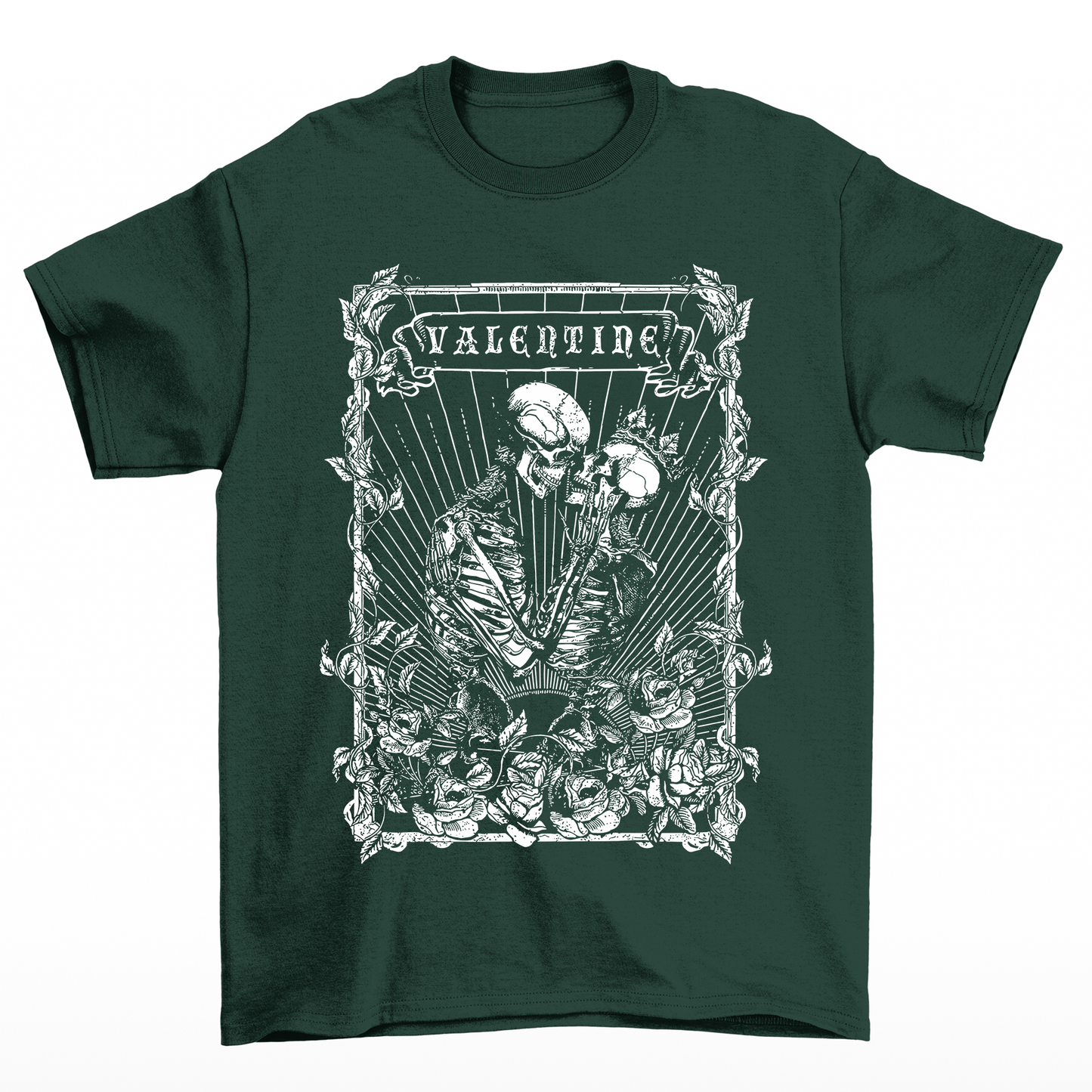 Camiseta Básica Feminina Valentine Skeleton Romance-  Verde