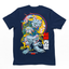 Camiseta Básica Com Estampa Japonês Gato DAnçando- Azul-marinho