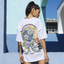 Camiseta Básica Com Estampa Japonês Gato DAnçando- Branco