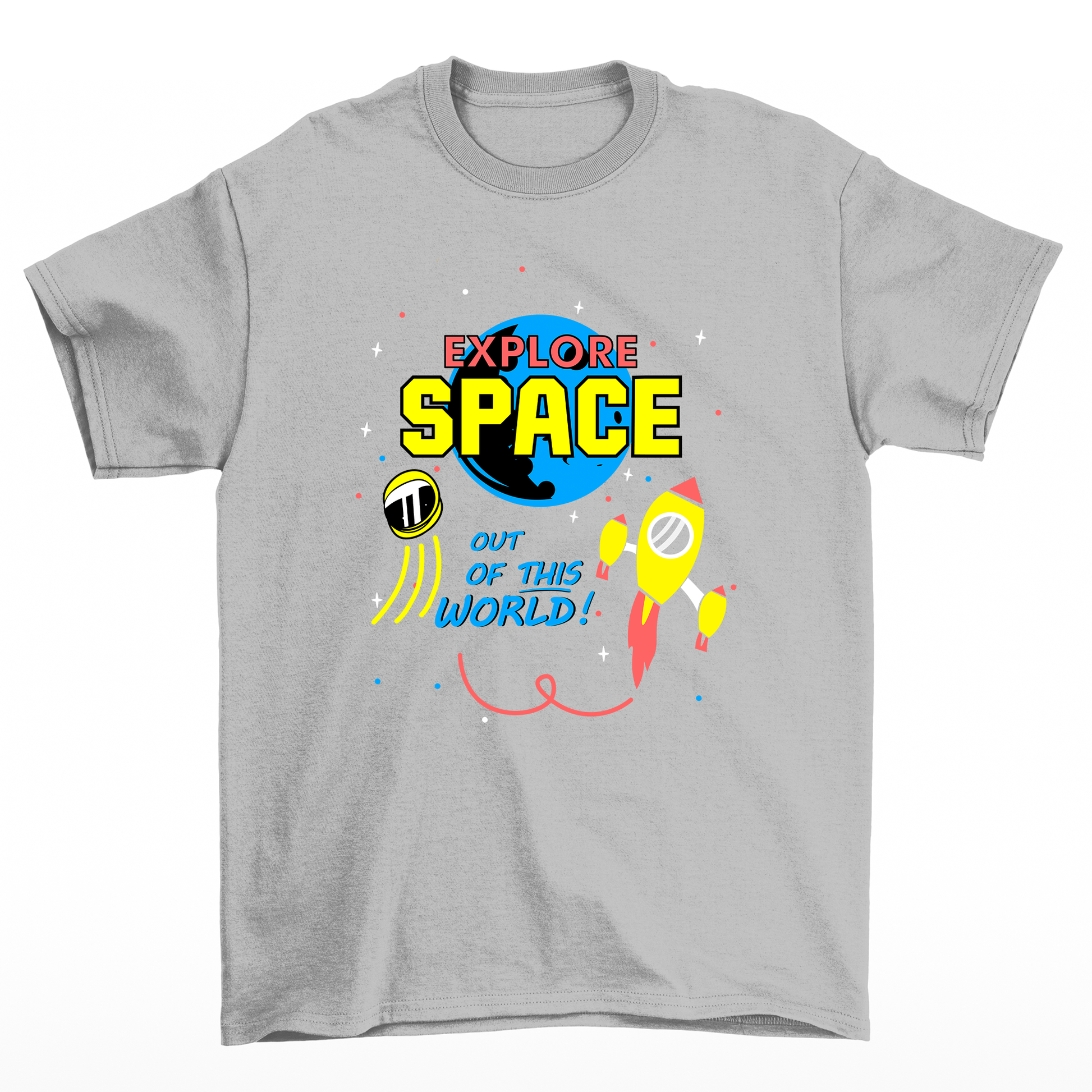 Camiseta Básica Algodão Space Airplane  - cinza