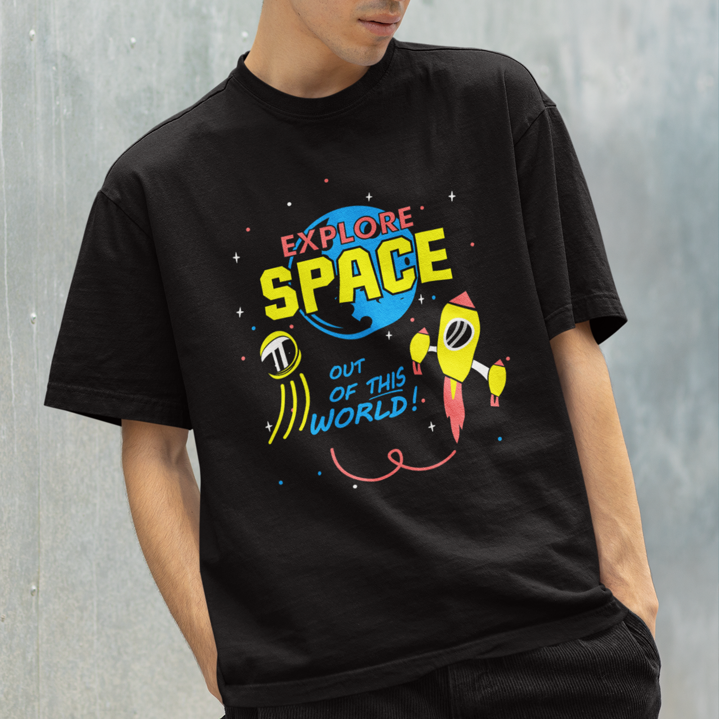 Camiseta Básica Algodão Space Airplane  - preto